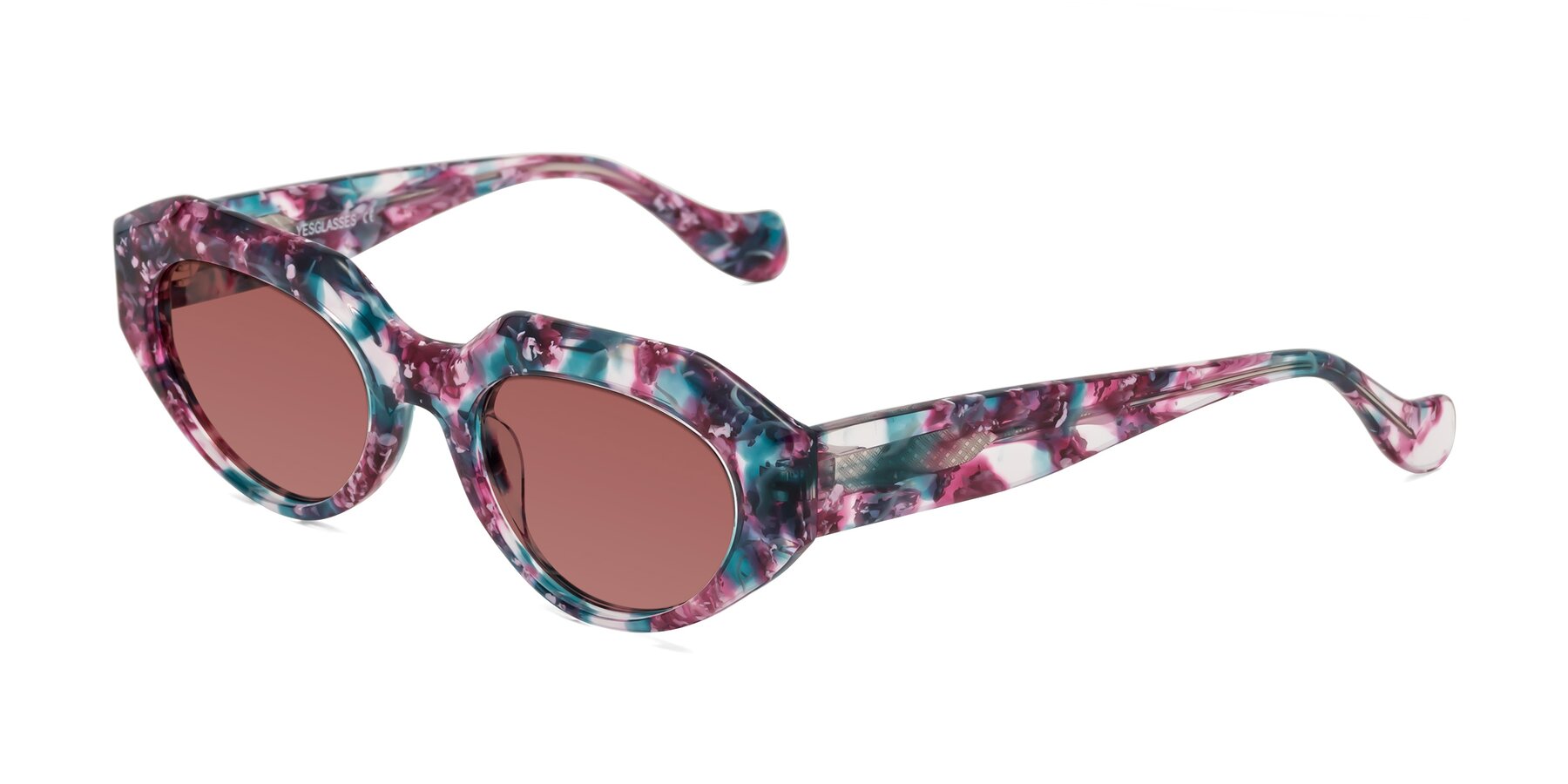 Angle of Vantis in Spring Floral with Garnet Tinted Lenses