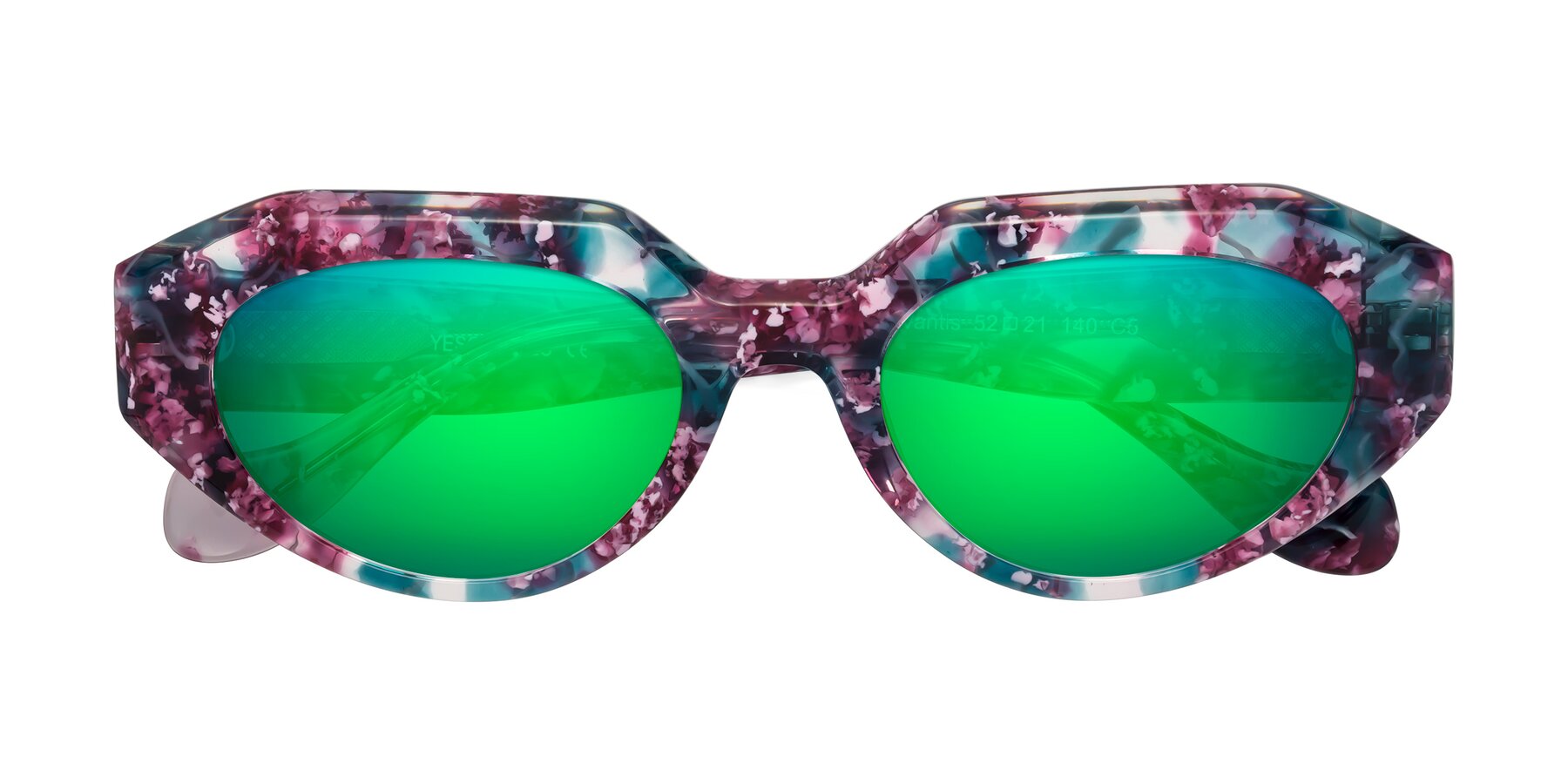 Folded Front of Vantis in Spring Floral with Green Mirrored Lenses