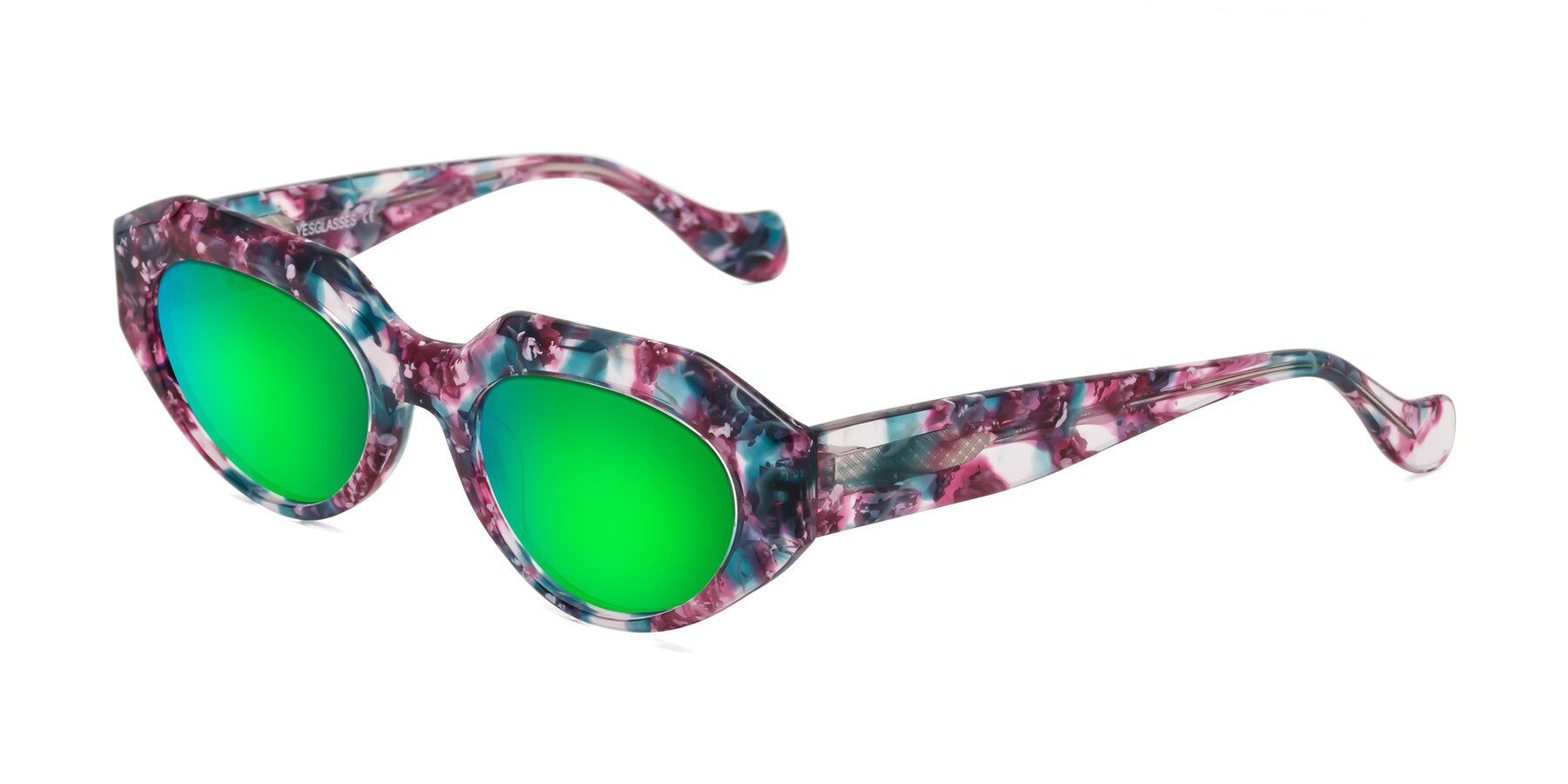 Angle of Vantis in Spring Floral with Green Mirrored Lenses