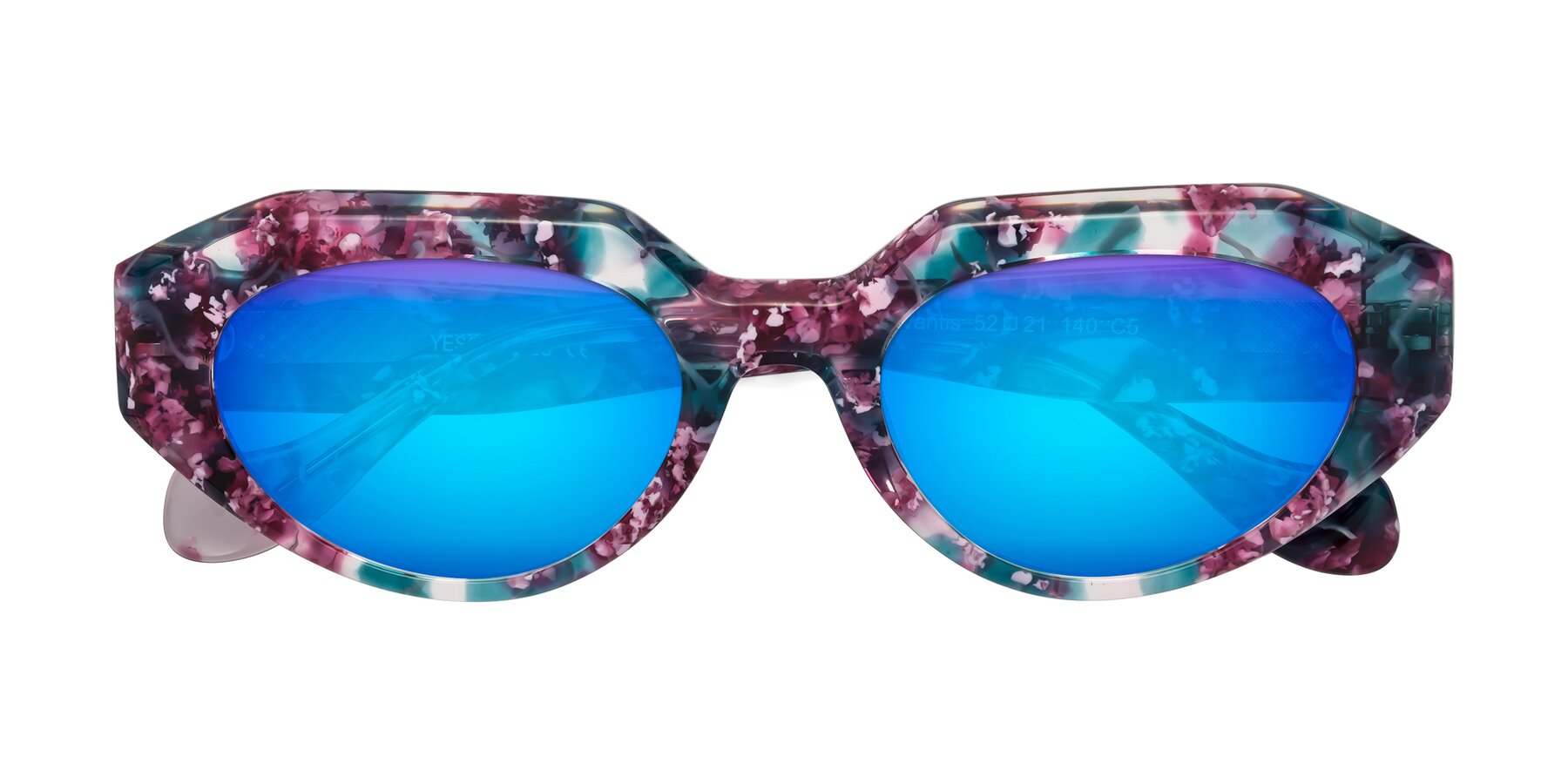 Folded Front of Vantis in Spring Floral with Blue Mirrored Lenses