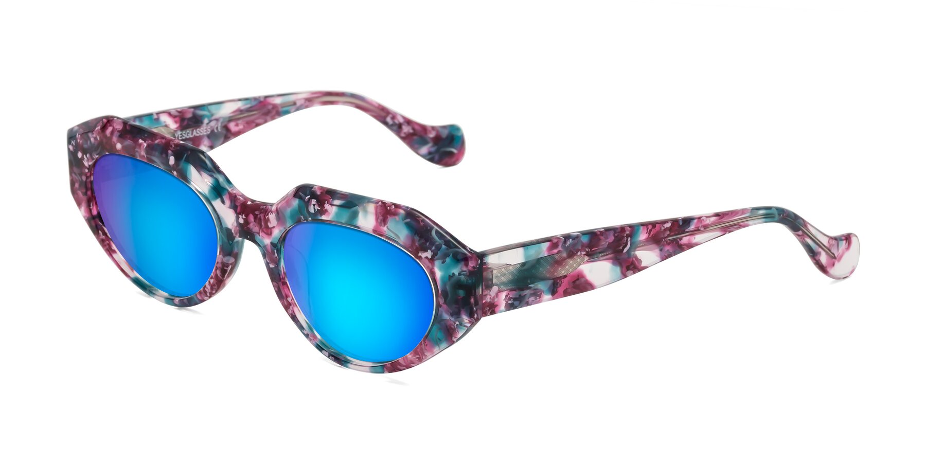 Angle of Vantis in Spring Floral with Blue Mirrored Lenses