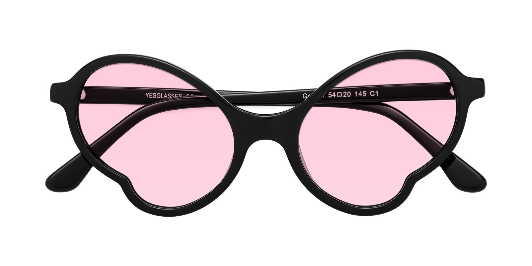 Folded Front of Gabriel in Black with Light Pink Tinted Lenses
