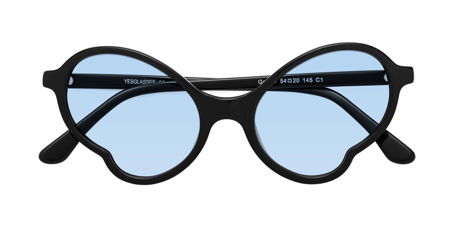 Folded Front of Gabriel in Black with Light Blue Tinted Lenses