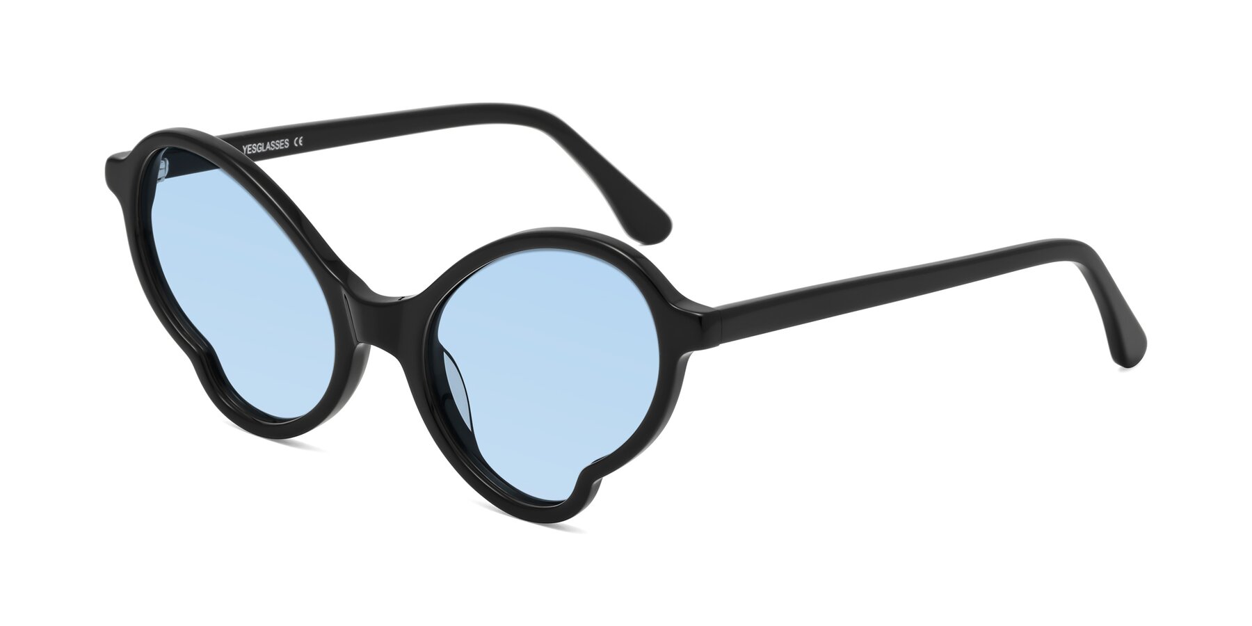 Angle of Gabriel in Black with Light Blue Tinted Lenses