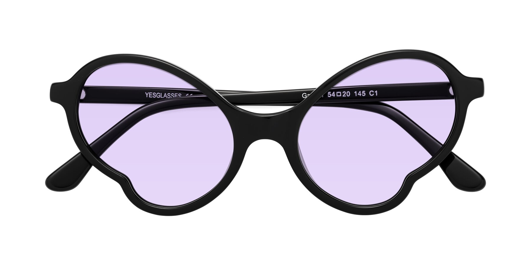 Folded Front of Gabriel in Black with Light Purple Tinted Lenses