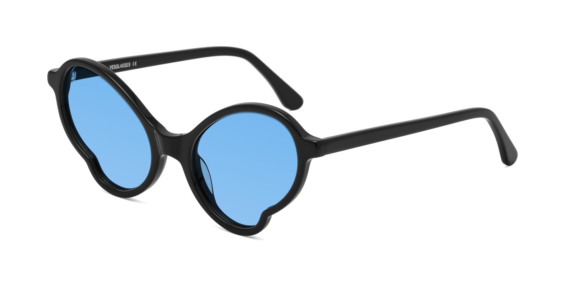 Angle of Gabriel in Black with Medium Blue Tinted Lenses