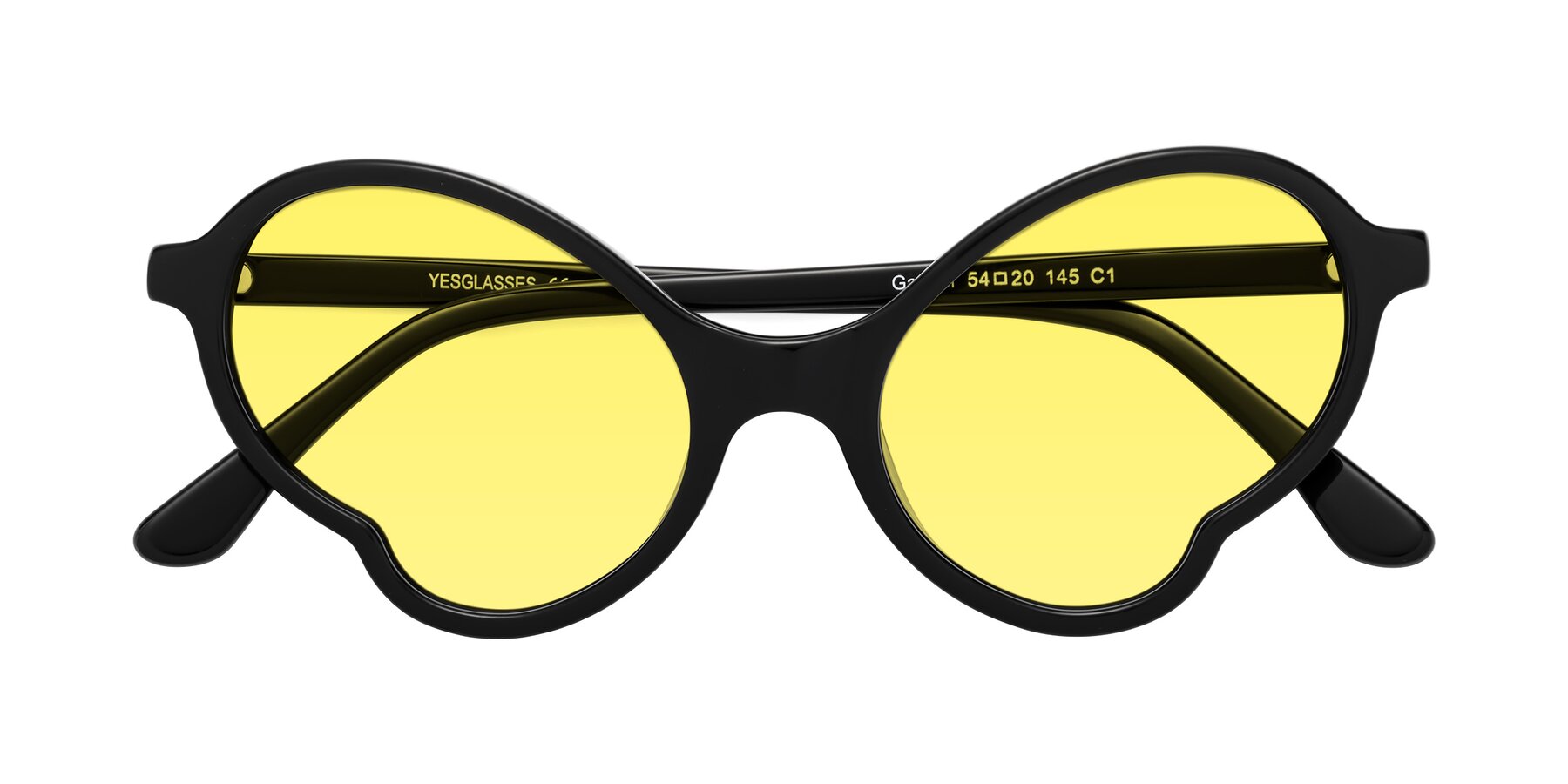 Folded Front of Gabriel in Black with Medium Yellow Tinted Lenses