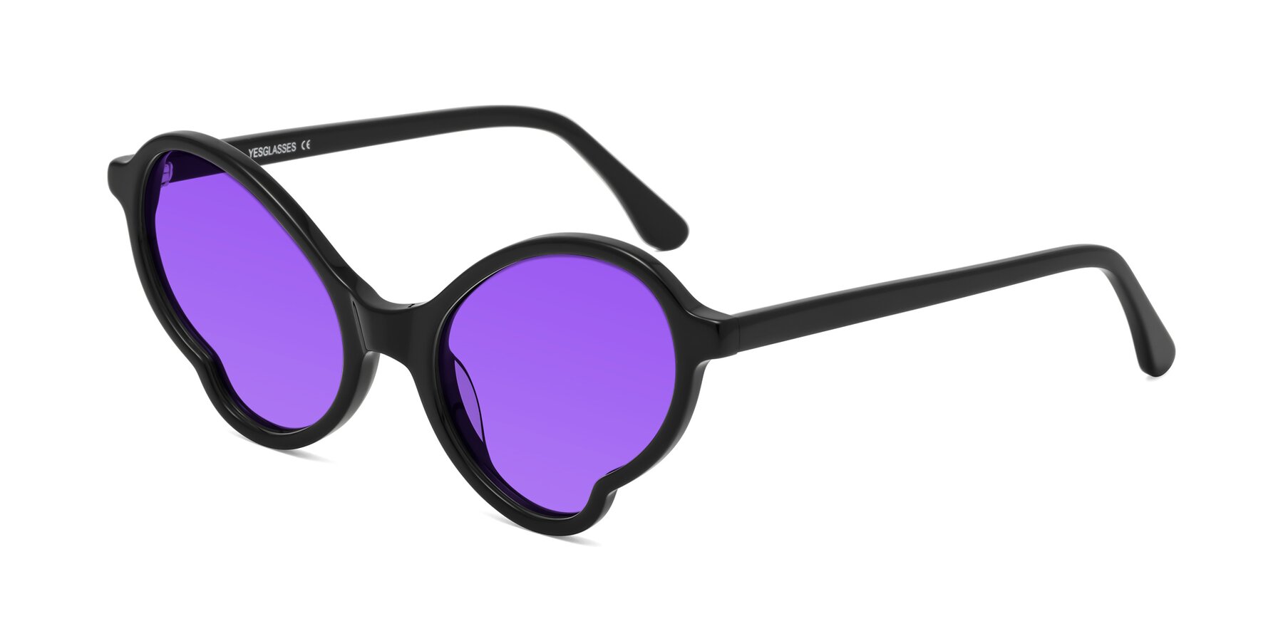 Angle of Gabriel in Black with Purple Tinted Lenses