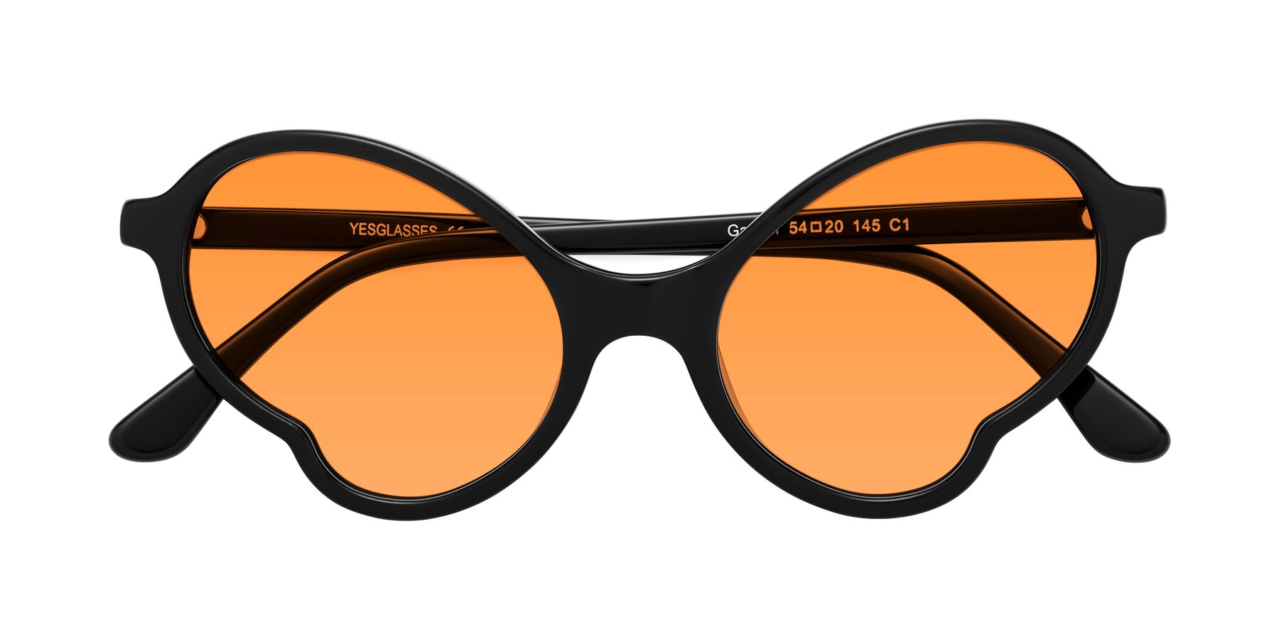 Folded Front of Gabriel in Black with Orange Tinted Lenses