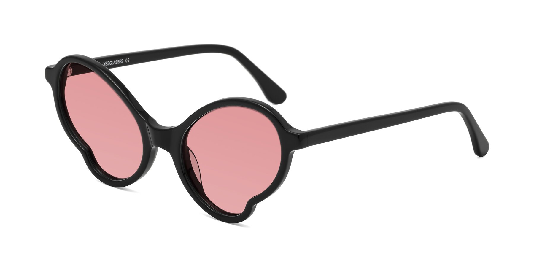 Angle of Gabriel in Black with Medium Garnet Tinted Lenses