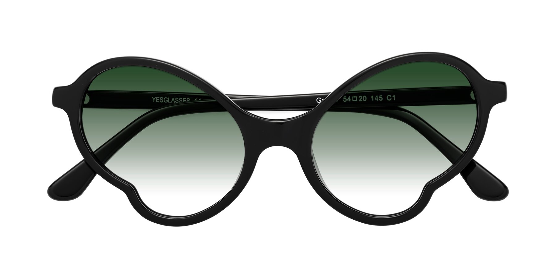 Folded Front of Gabriel in Black with Green Gradient Lenses