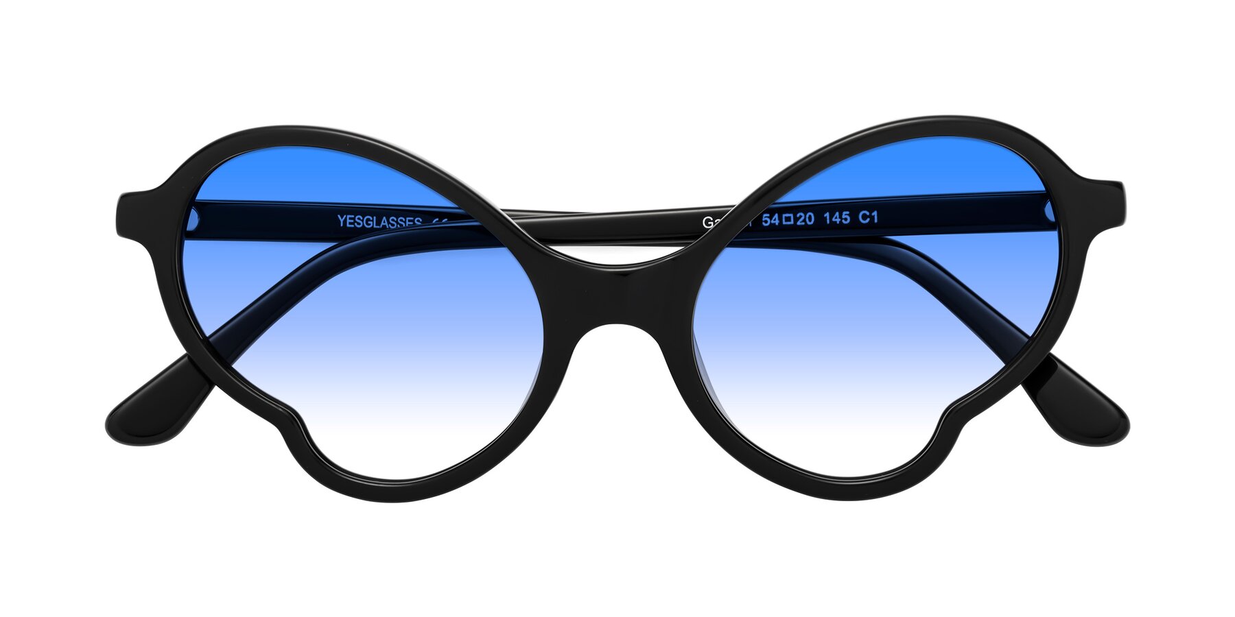 Folded Front of Gabriel in Black with Blue Gradient Lenses