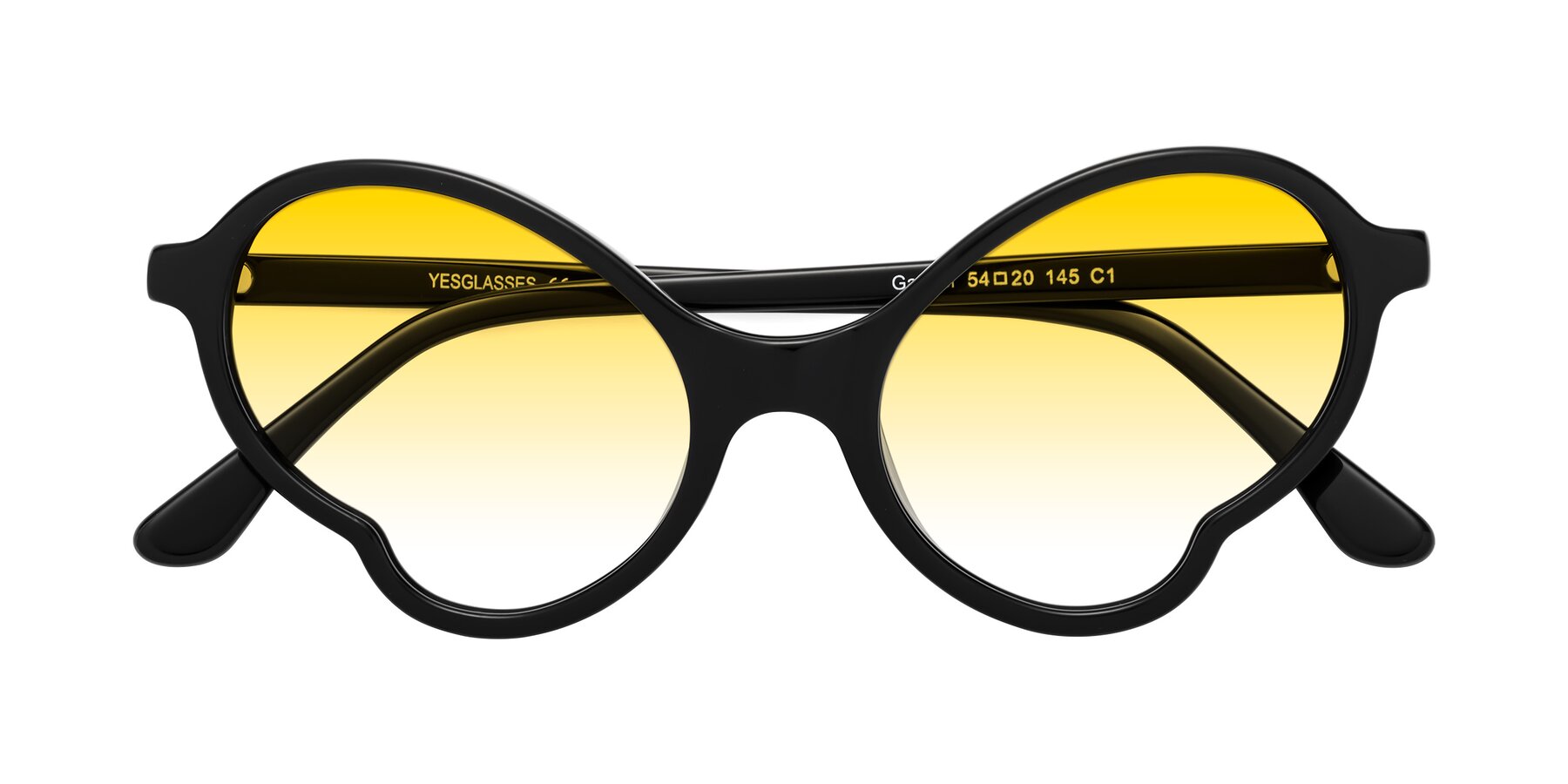 Folded Front of Gabriel in Black with Yellow Gradient Lenses