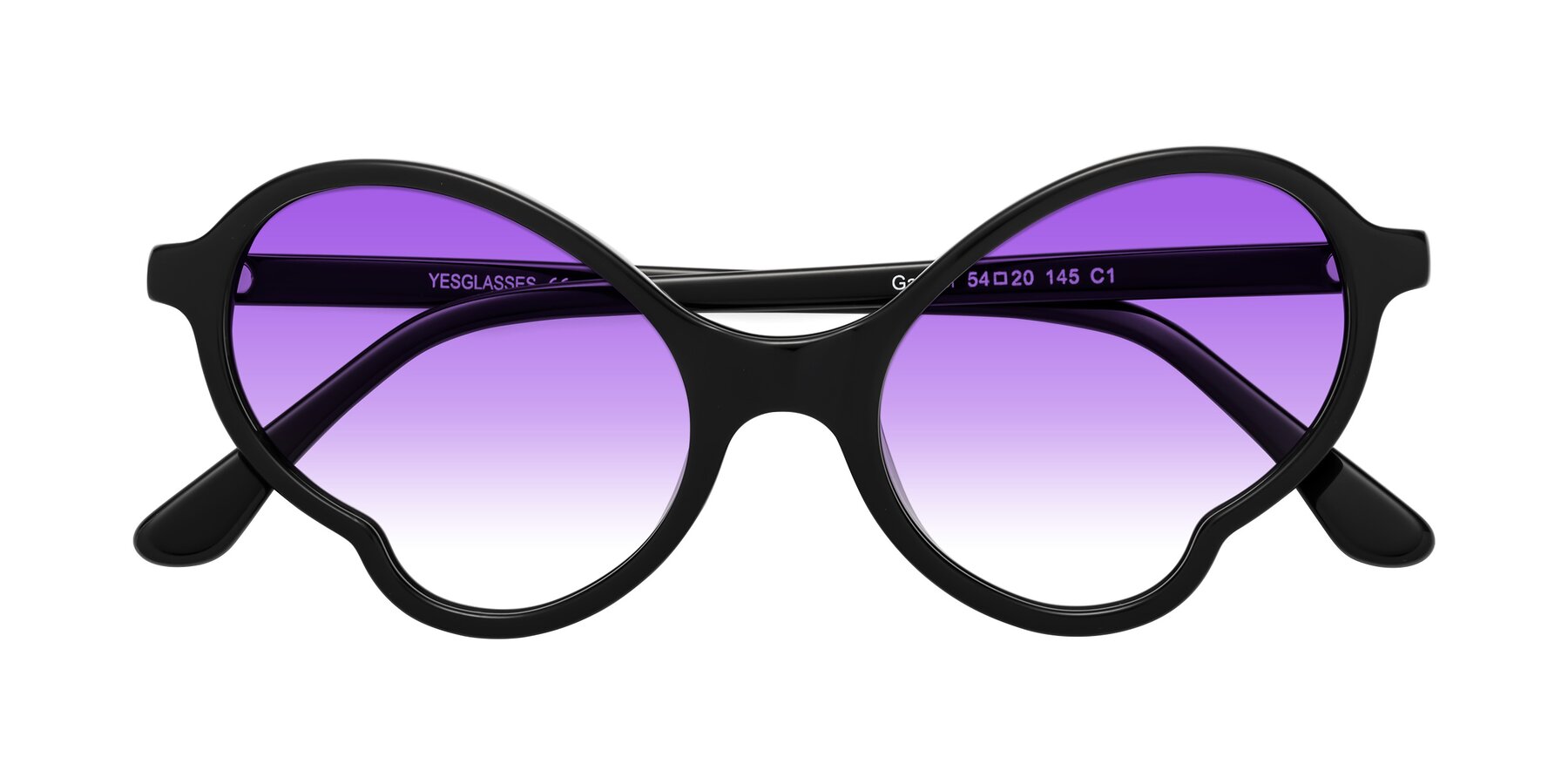 Folded Front of Gabriel in Black with Purple Gradient Lenses