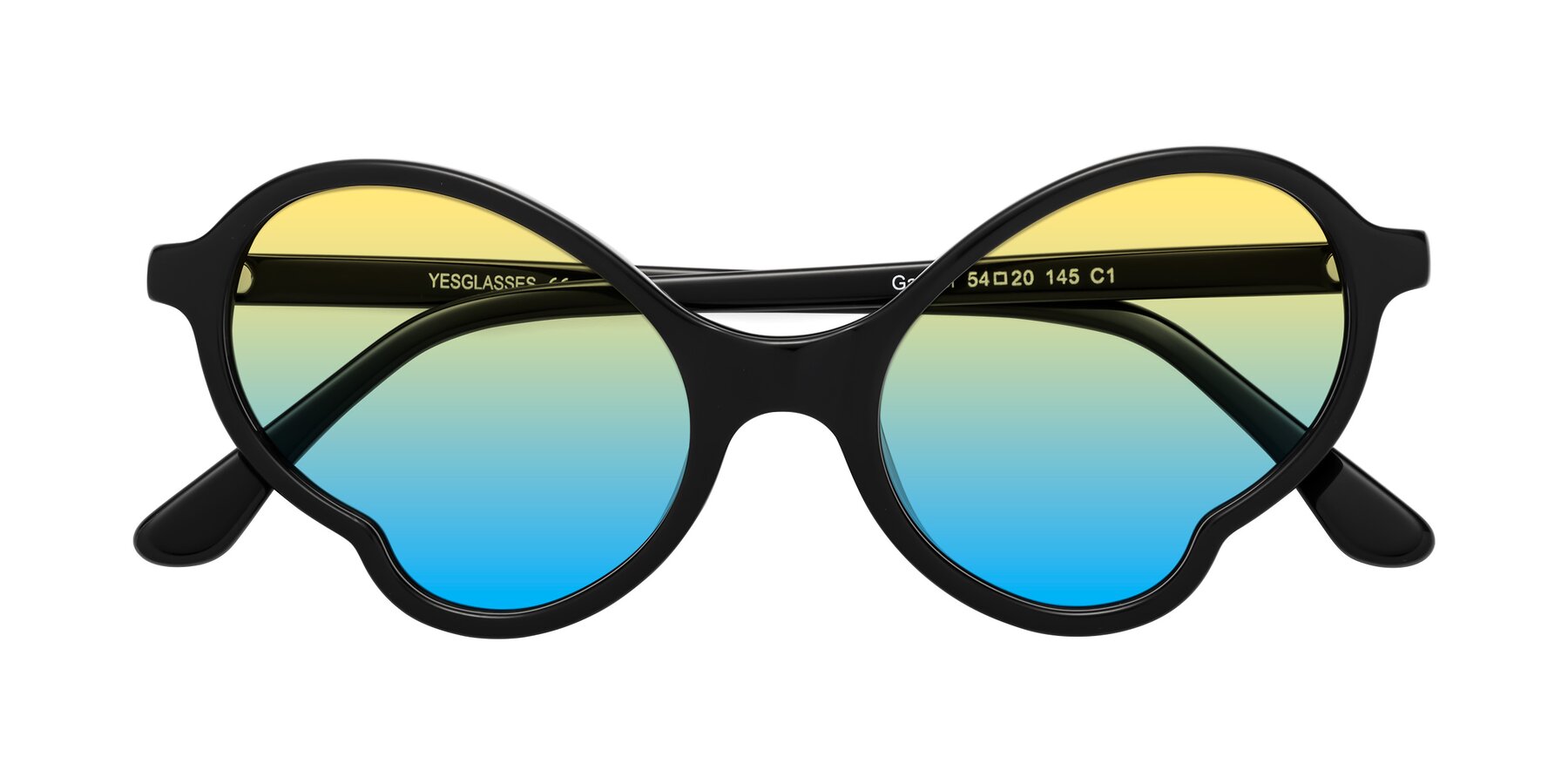 Folded Front of Gabriel in Black with Yellow / Blue Gradient Lenses