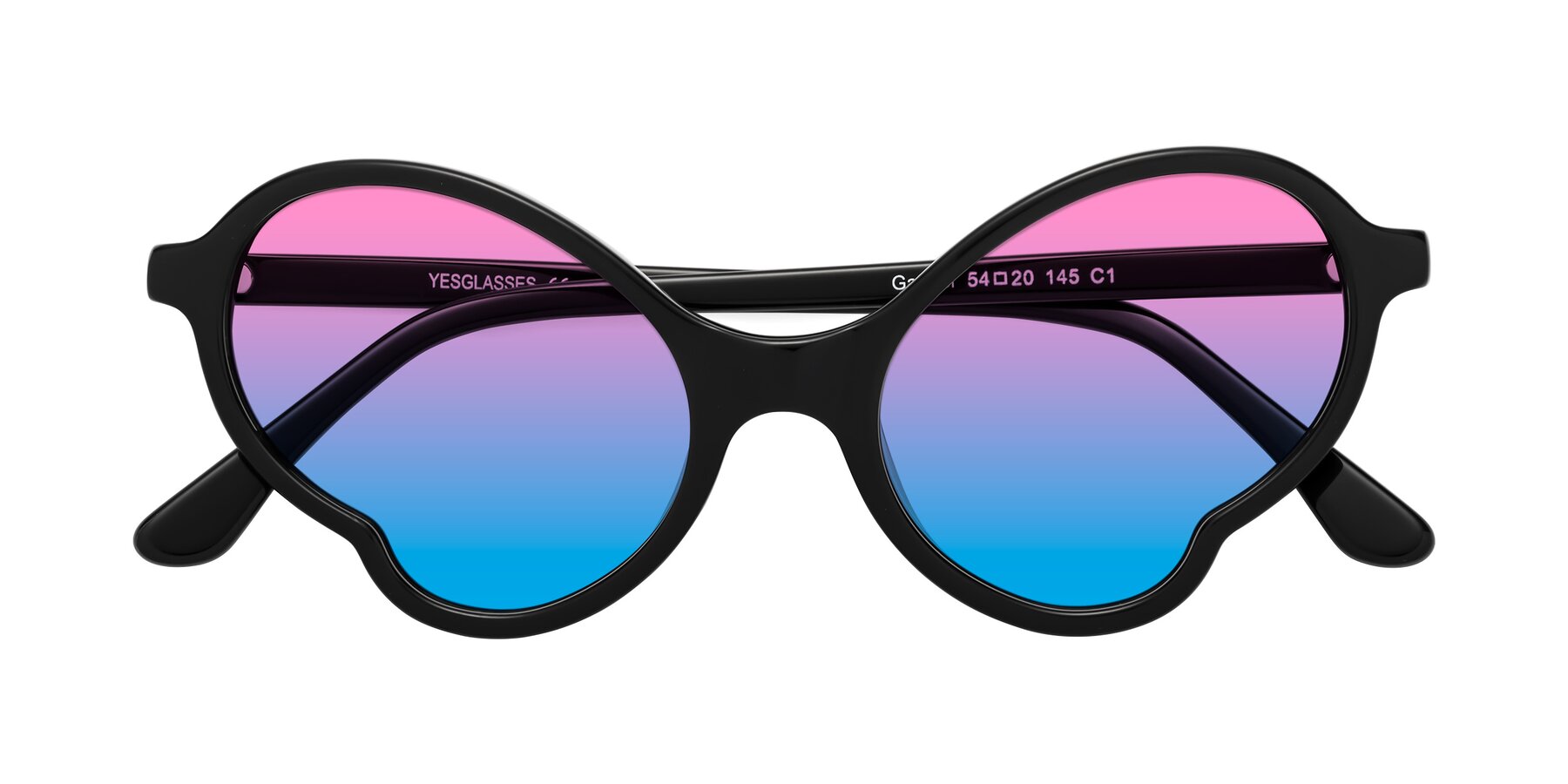 Folded Front of Gabriel in Black with Pink / Blue Gradient Lenses