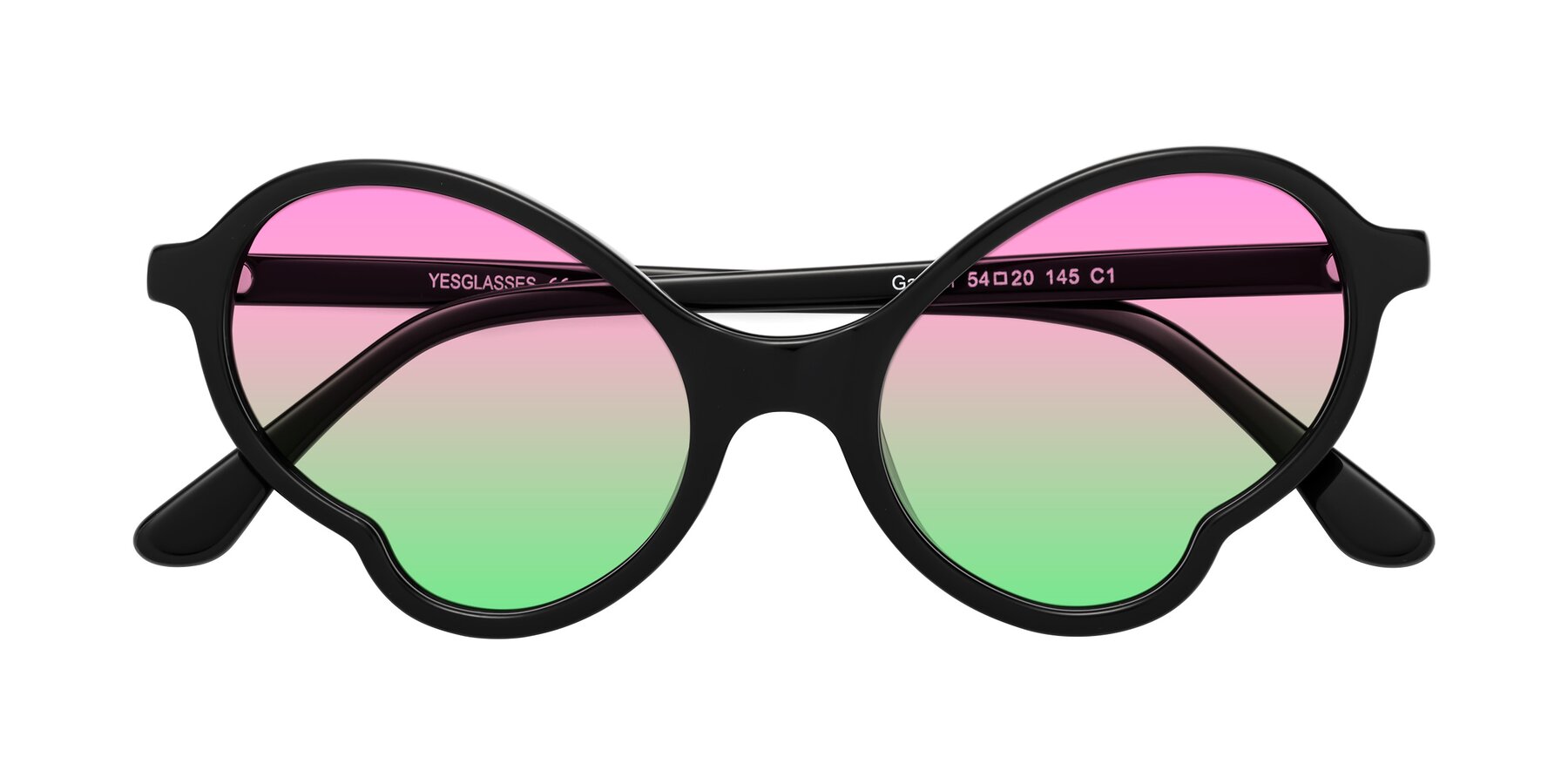 Folded Front of Gabriel in Black with Pink / Green Gradient Lenses