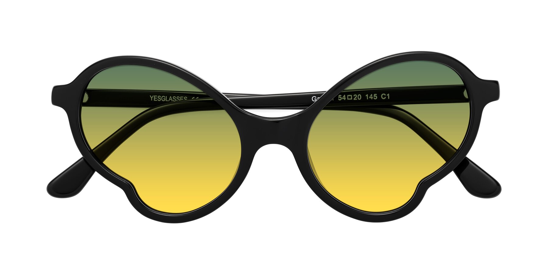 Folded Front of Gabriel in Black with Green / Yellow Gradient Lenses