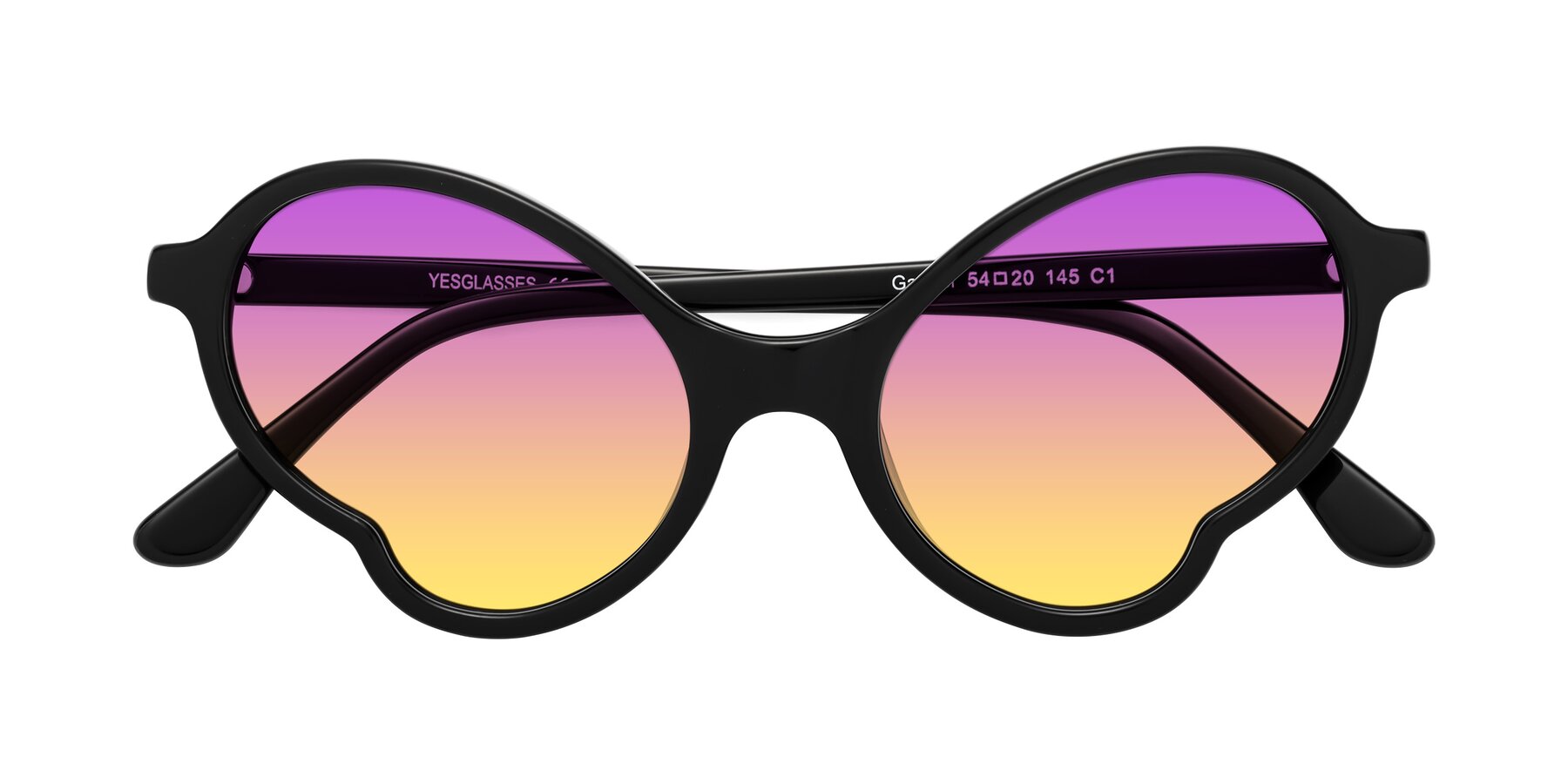 Folded Front of Gabriel in Black with Purple / Yellow Gradient Lenses