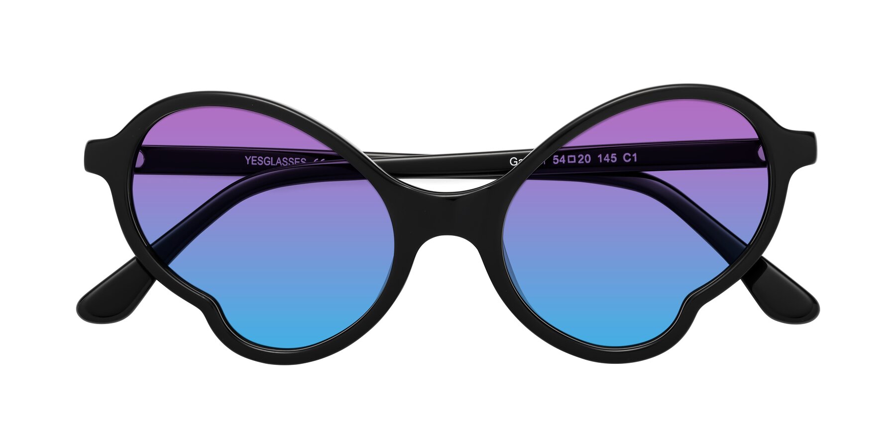 Folded Front of Gabriel in Black with Purple / Blue Gradient Lenses