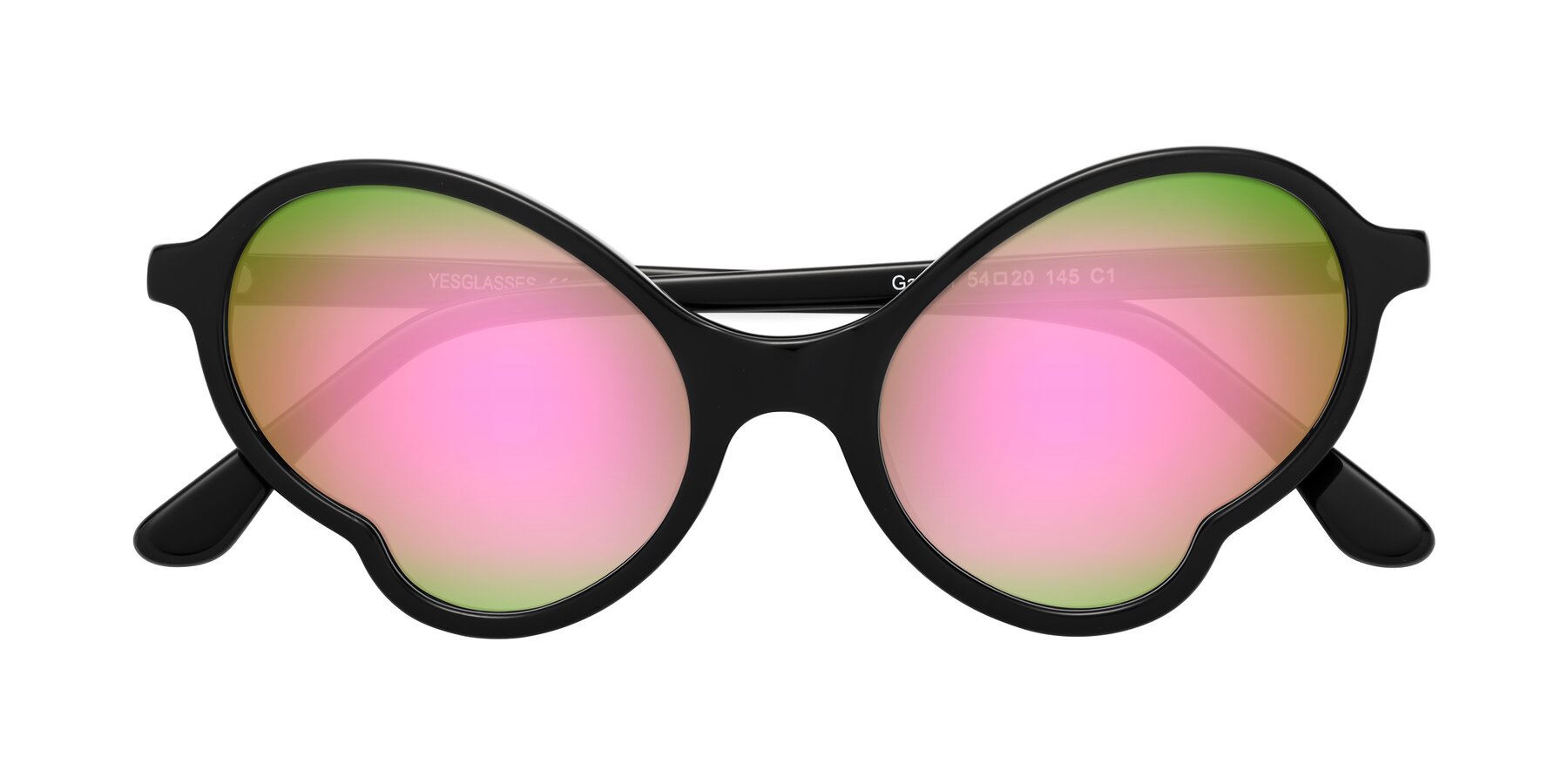 Folded Front of Gabriel in Black with Pink Mirrored Lenses