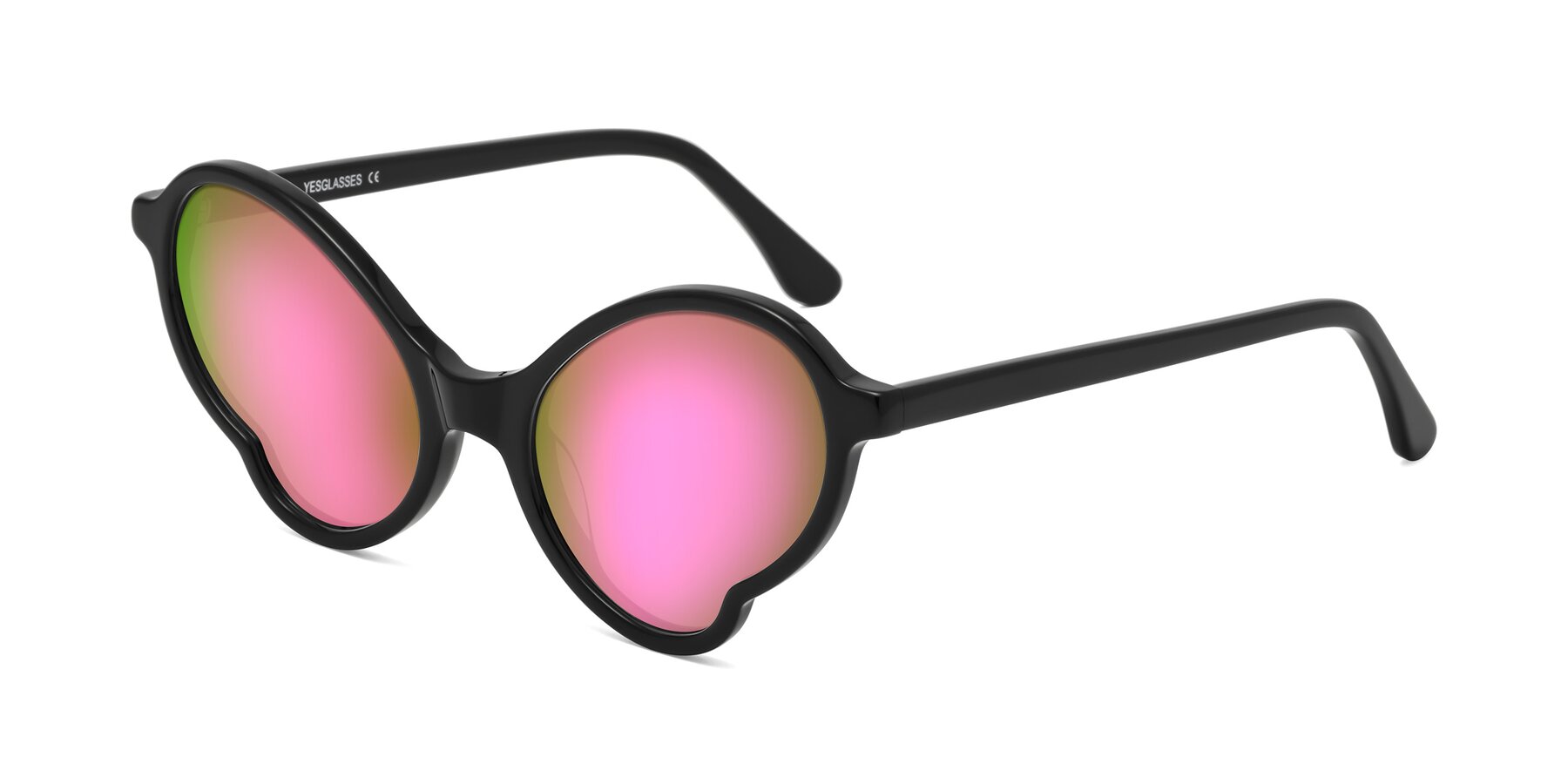 Angle of Gabriel in Black with Pink Mirrored Lenses