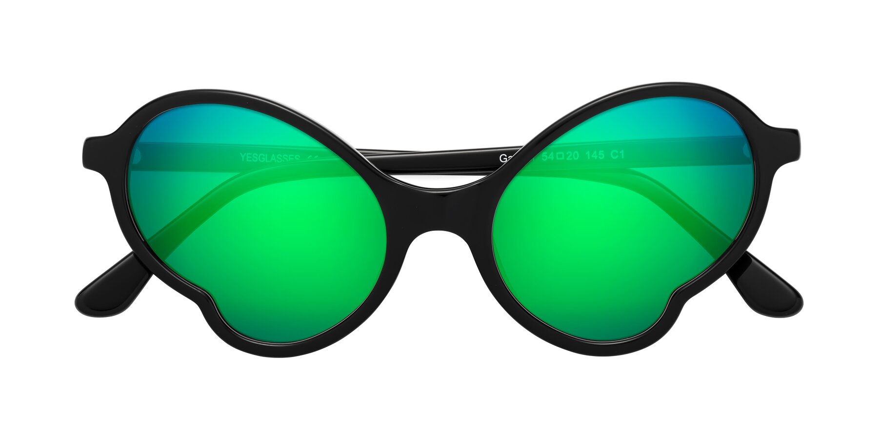 Folded Front of Gabriel in Black with Green Mirrored Lenses