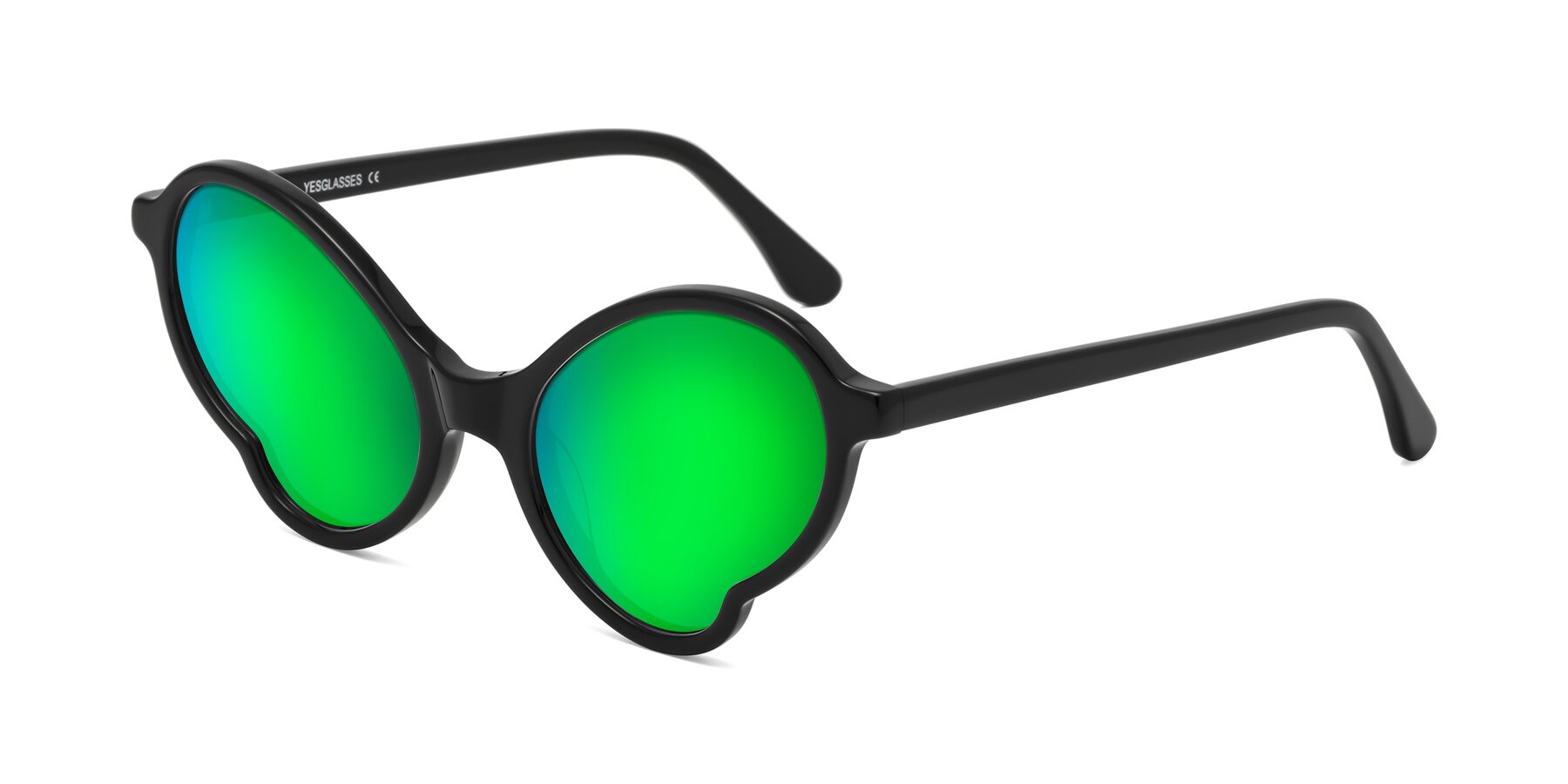 Angle of Gabriel in Black with Green Mirrored Lenses