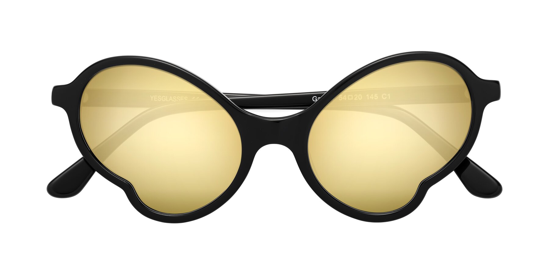 Folded Front of Gabriel in Black with Gold Mirrored Lenses