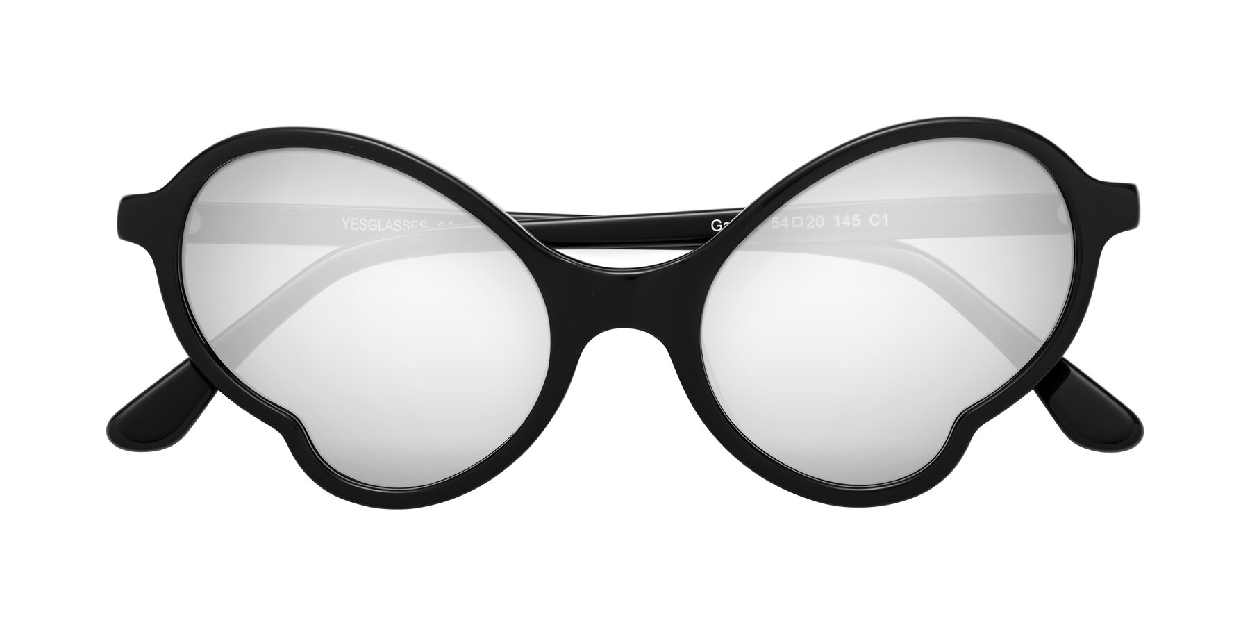 Folded Front of Gabriel in Black with Silver Mirrored Lenses