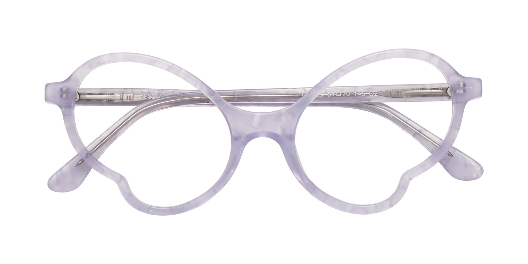 Folded Front of Gabriel in Light Lavender Floral with Clear Eyeglass Lenses
