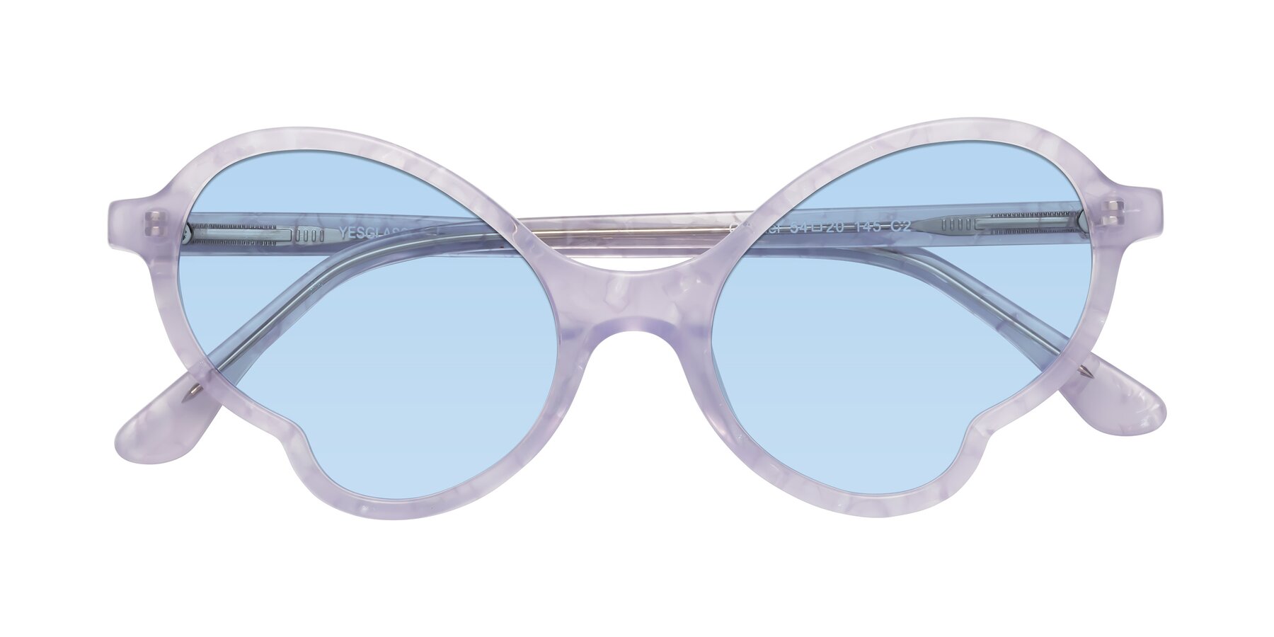 Folded Front of Gabriel in Light Lavender Floral with Light Blue Tinted Lenses