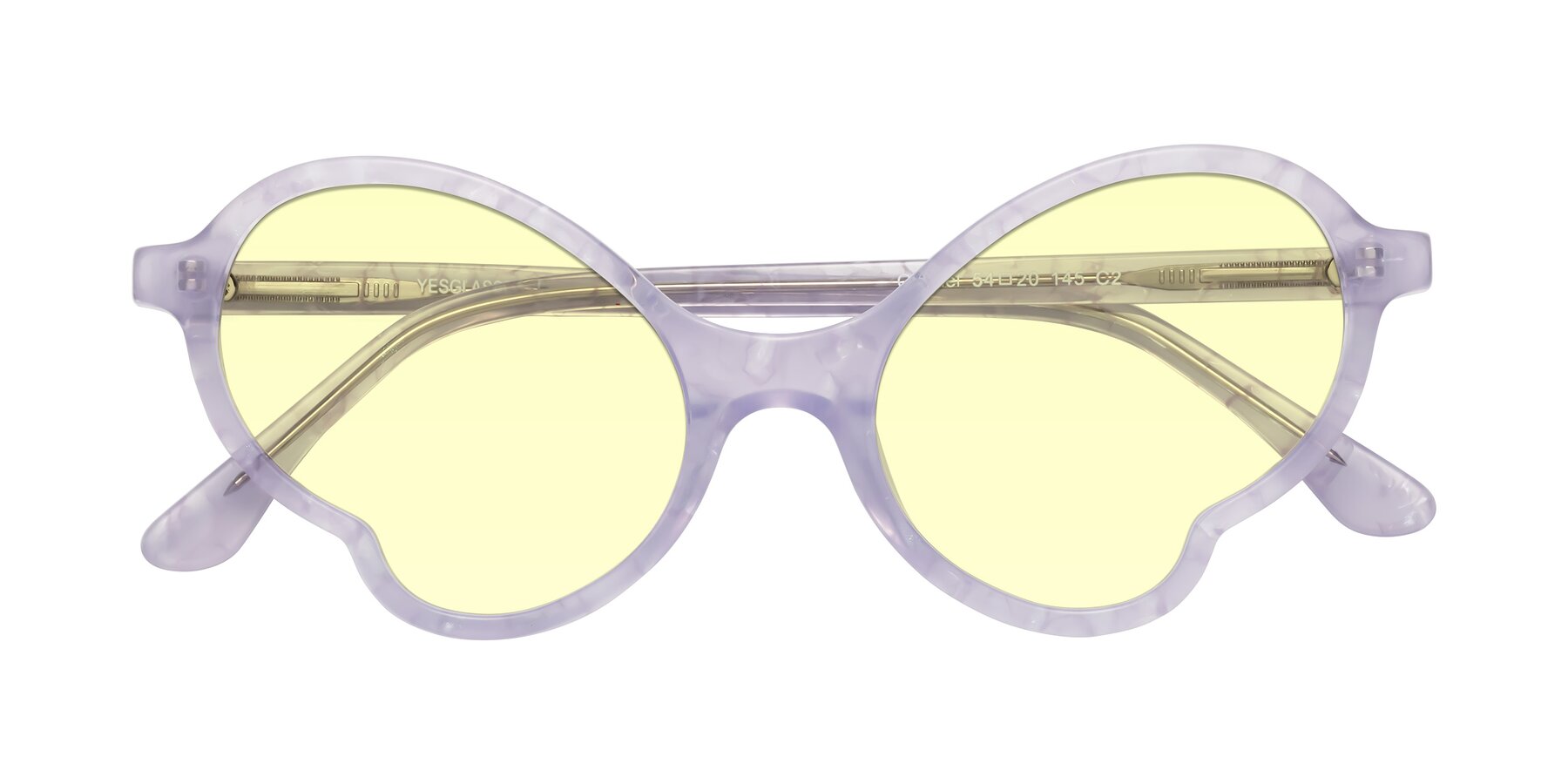 Folded Front of Gabriel in Light Lavender Floral with Light Yellow Tinted Lenses