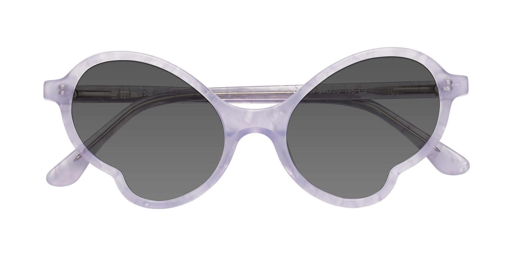 Folded Front of Gabriel in Light Lavender Floral with Medium Gray Tinted Lenses
