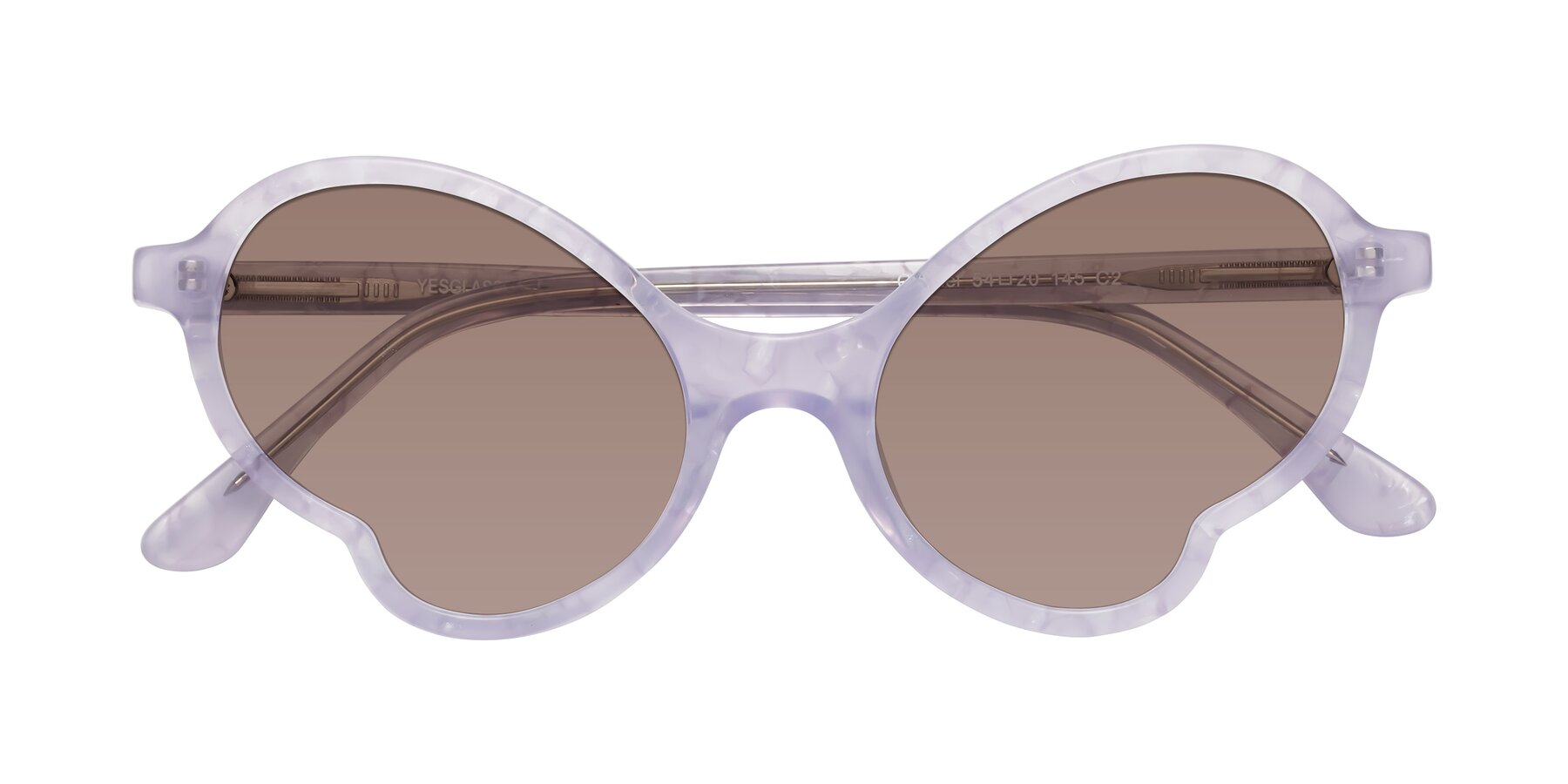 Folded Front of Gabriel in Light Lavender Floral with Medium Brown Tinted Lenses