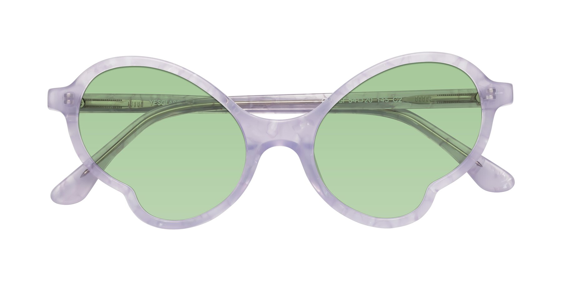 Folded Front of Gabriel in Light Lavender Floral with Medium Green Tinted Lenses