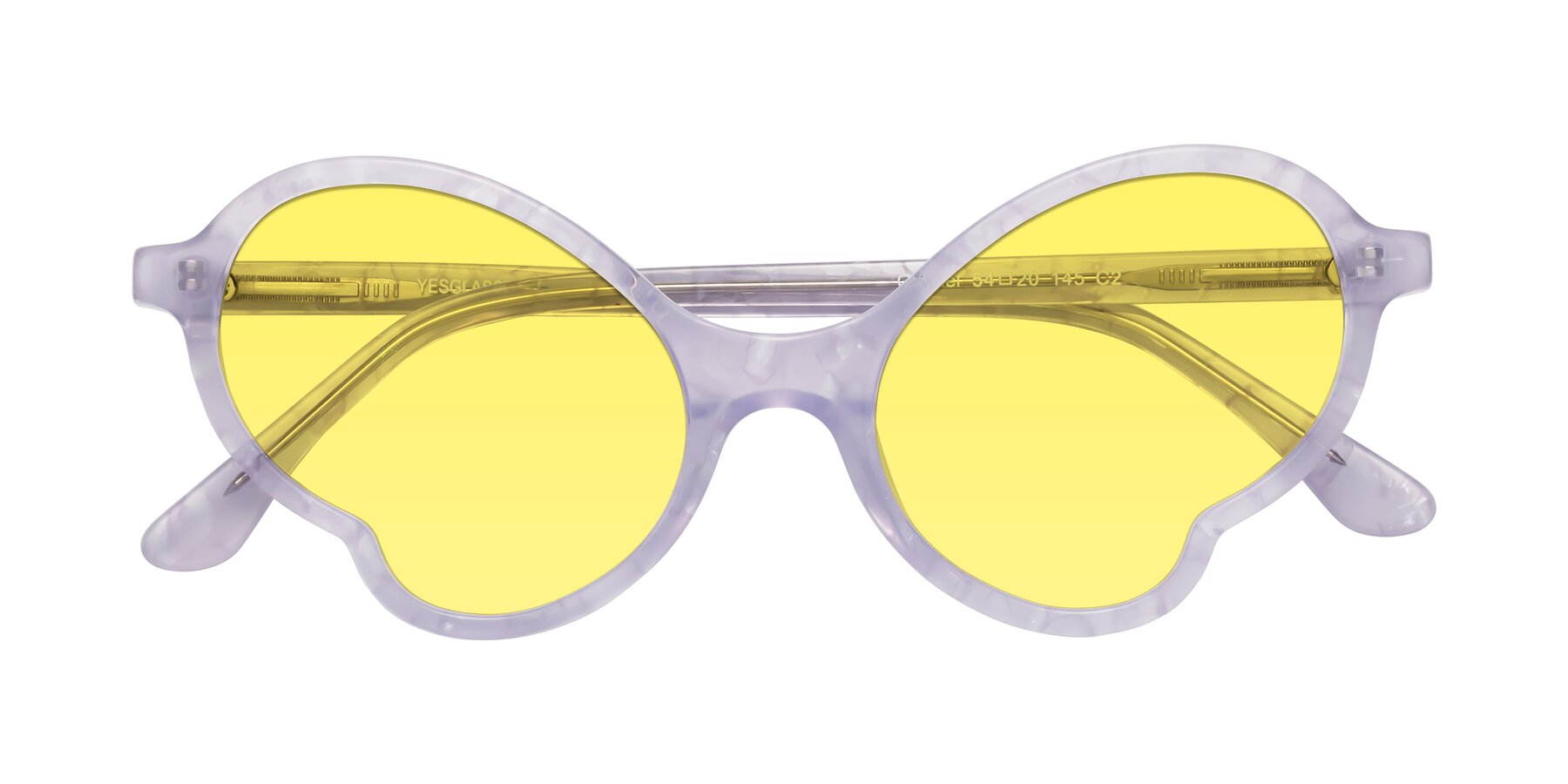 Folded Front of Gabriel in Light Lavender Floral with Medium Yellow Tinted Lenses