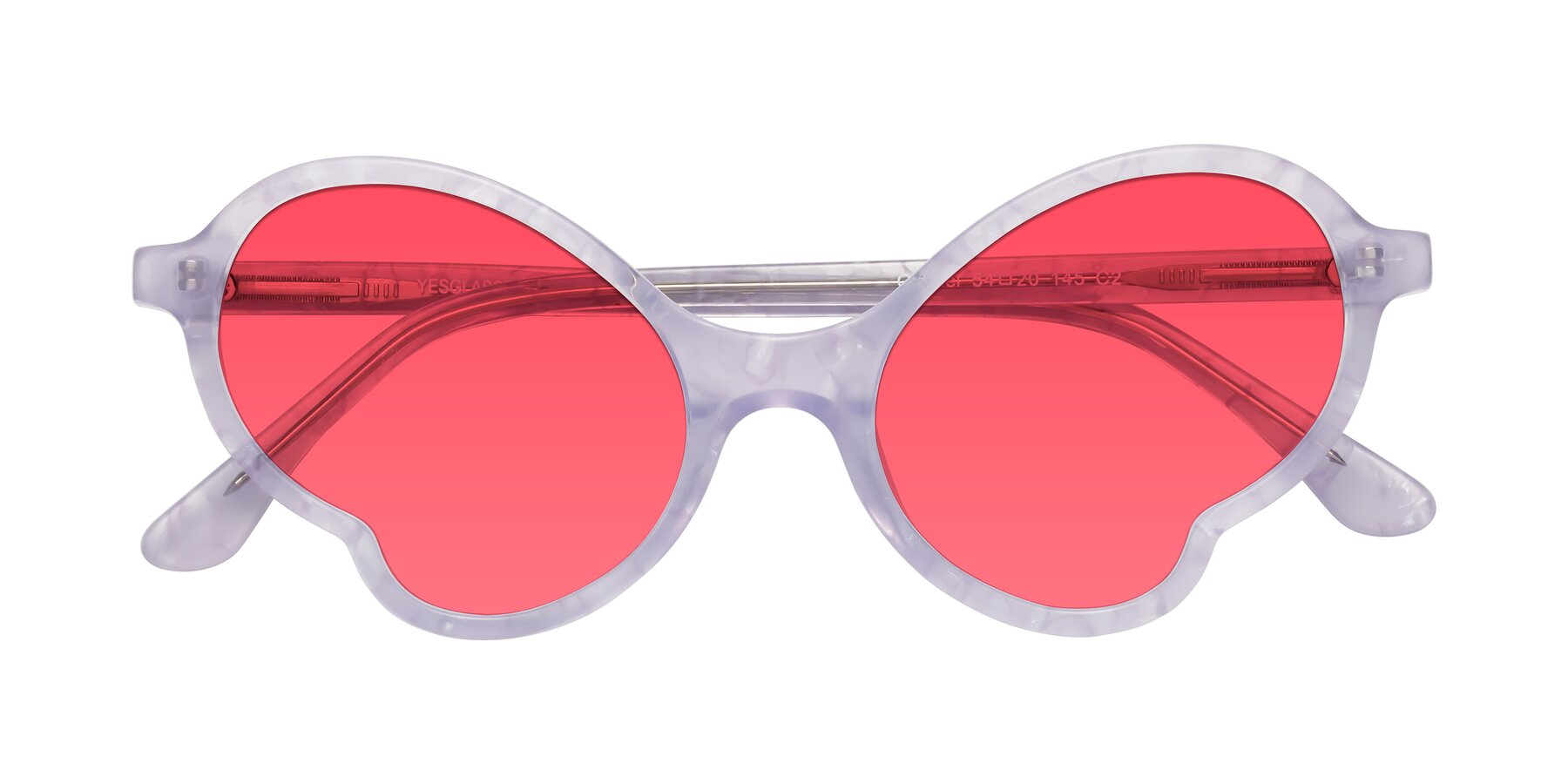 Folded Front of Gabriel in Light Lavender Floral with Red Tinted Lenses