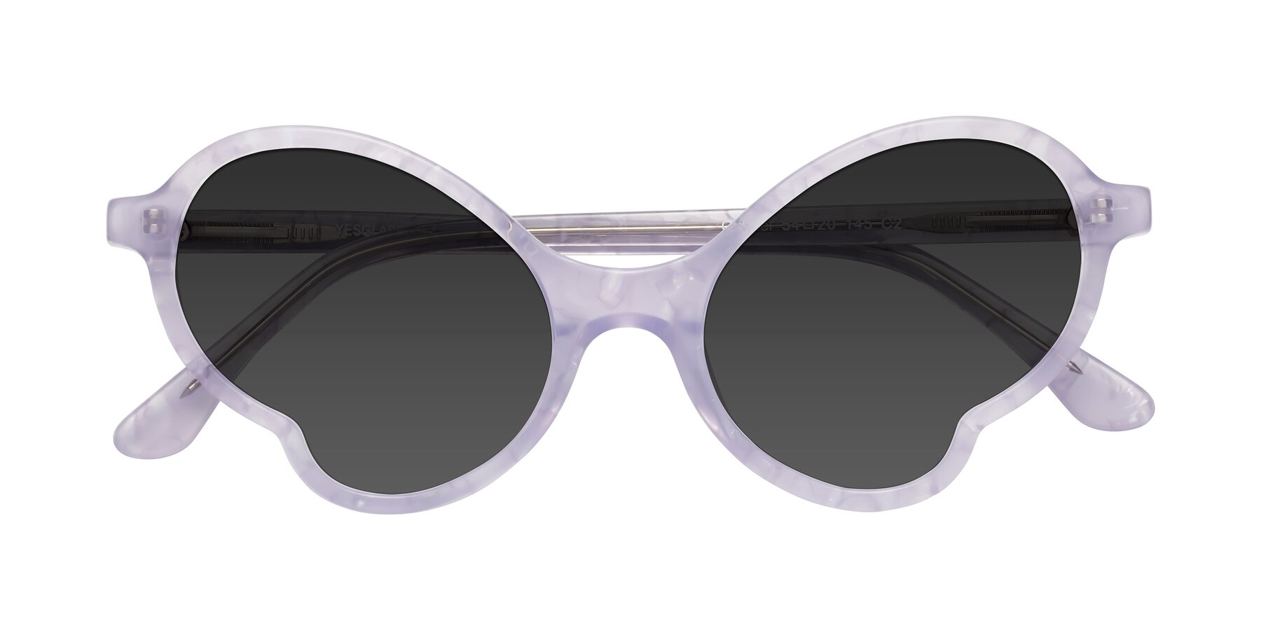 Folded Front of Gabriel in Light Lavender Floral with Gray Tinted Lenses