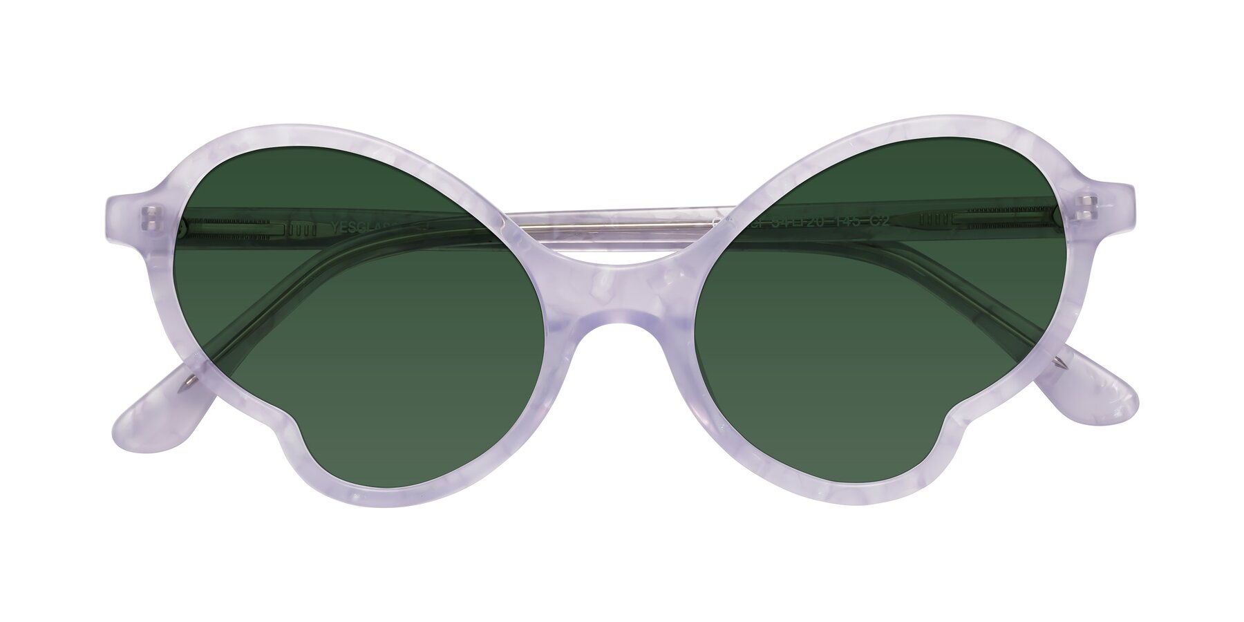 Folded Front of Gabriel in Light Lavender Floral with Green Tinted Lenses