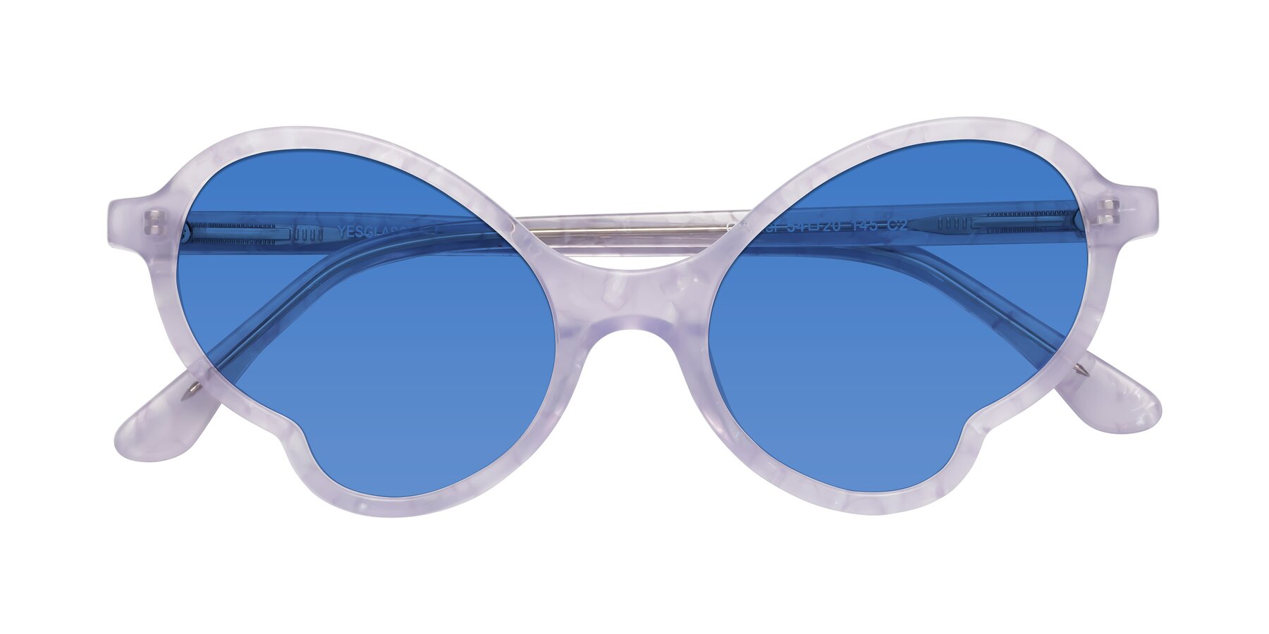 Folded Front of Gabriel in Light Lavender Floral with Blue Tinted Lenses