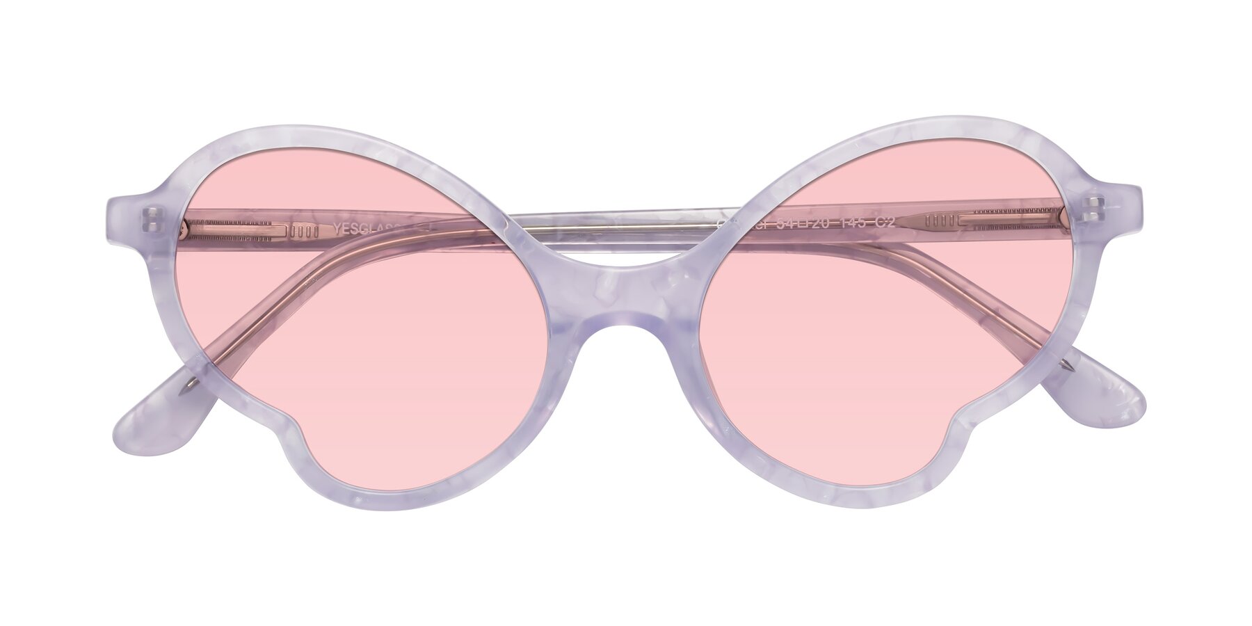 Folded Front of Gabriel in Light Lavender Floral with Light Garnet Tinted Lenses