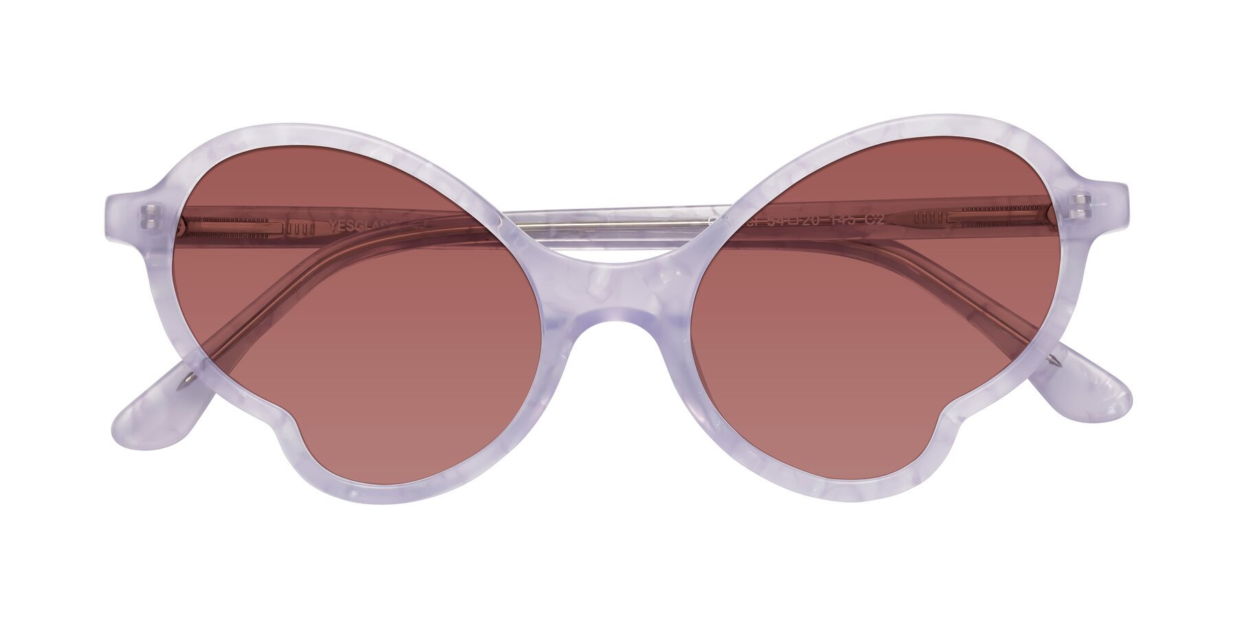 Folded Front of Gabriel in Light Lavender Floral with Garnet Tinted Lenses