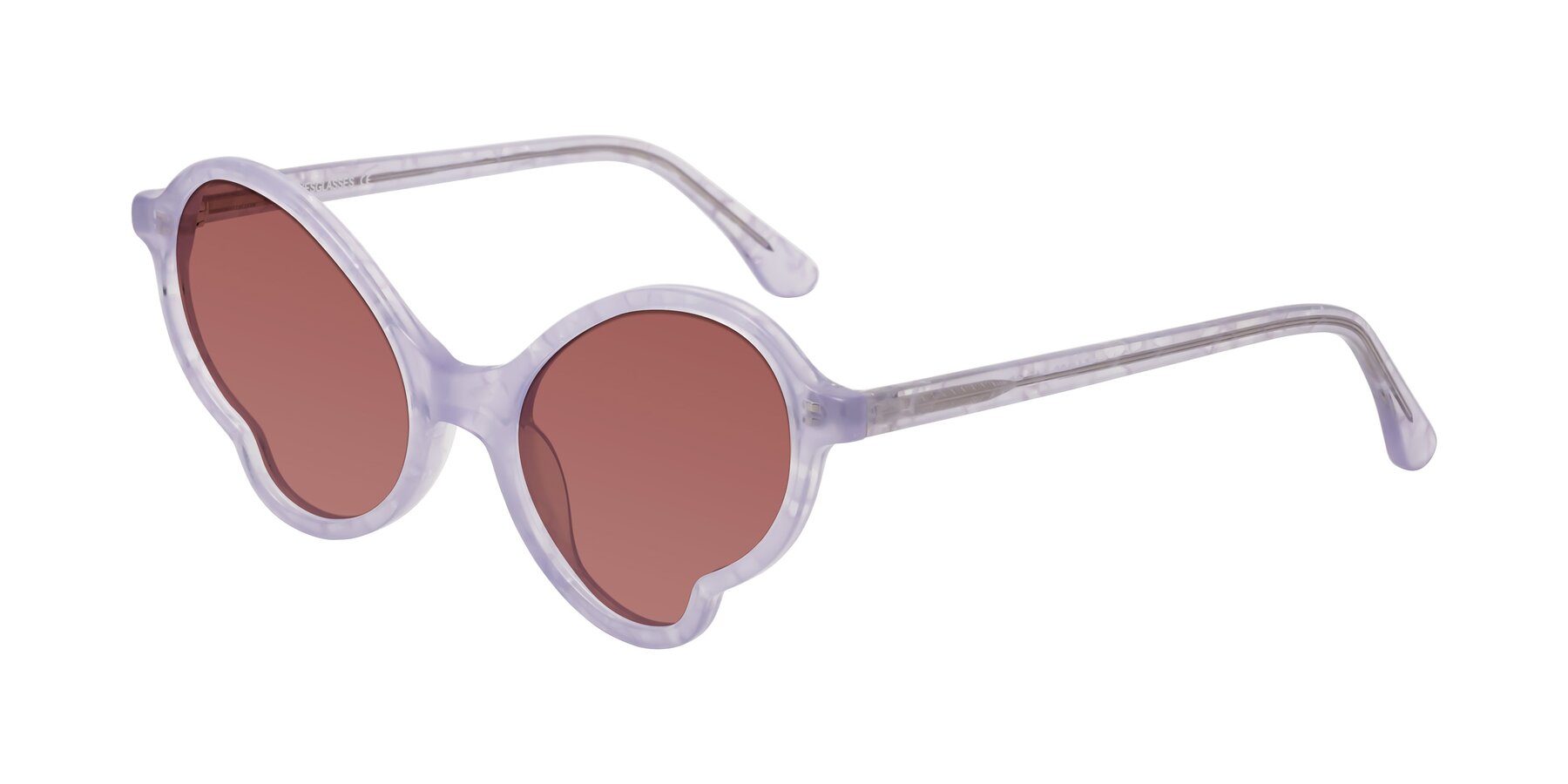 Angle of Gabriel in Light Lavender Floral with Garnet Tinted Lenses