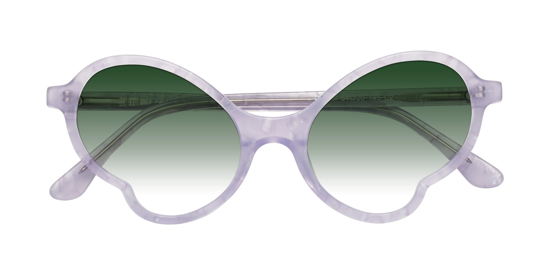 Folded Front of Gabriel in Light Lavender Floral with Green Gradient Lenses