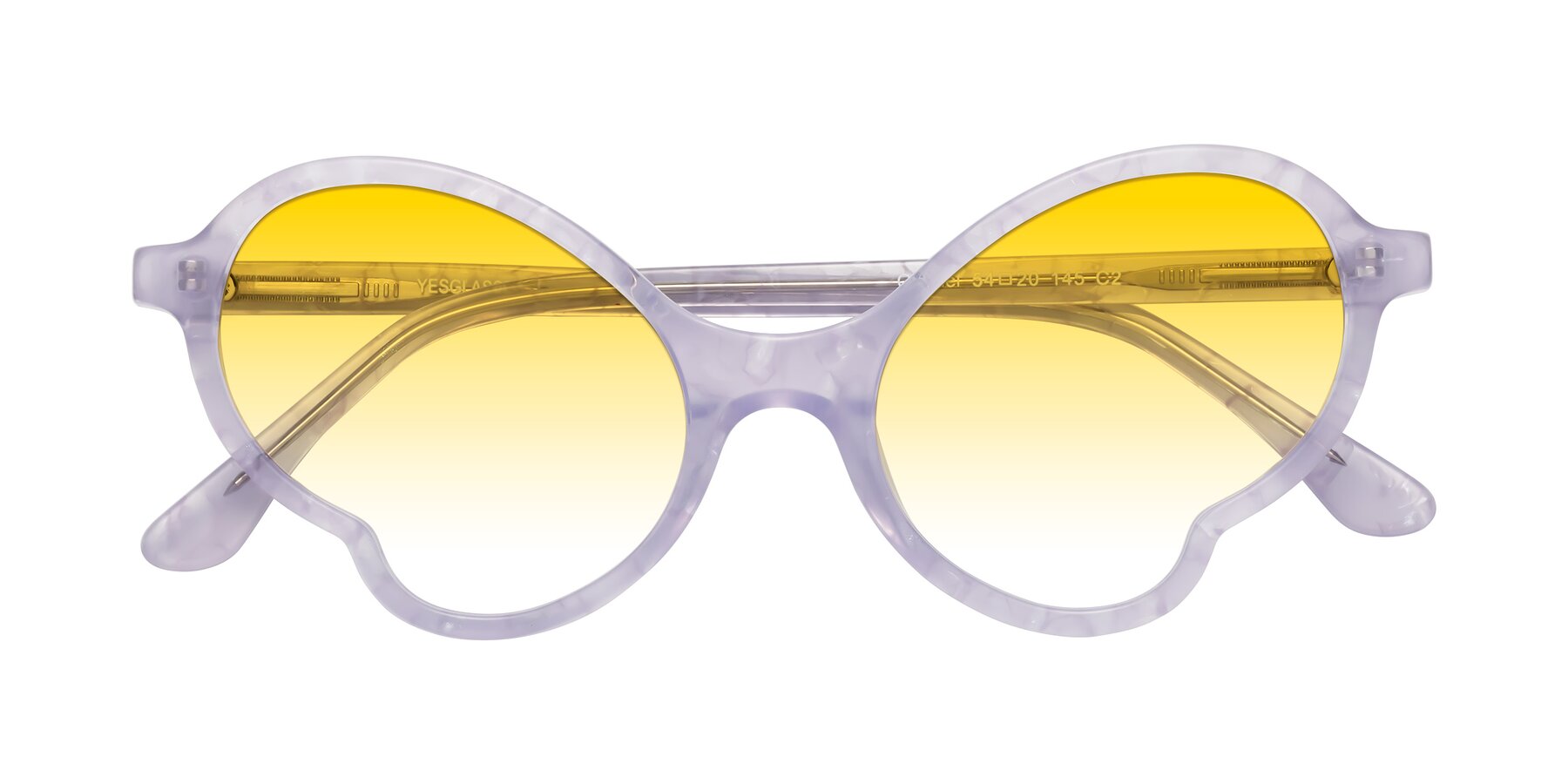 Folded Front of Gabriel in Light Lavender Floral with Yellow Gradient Lenses