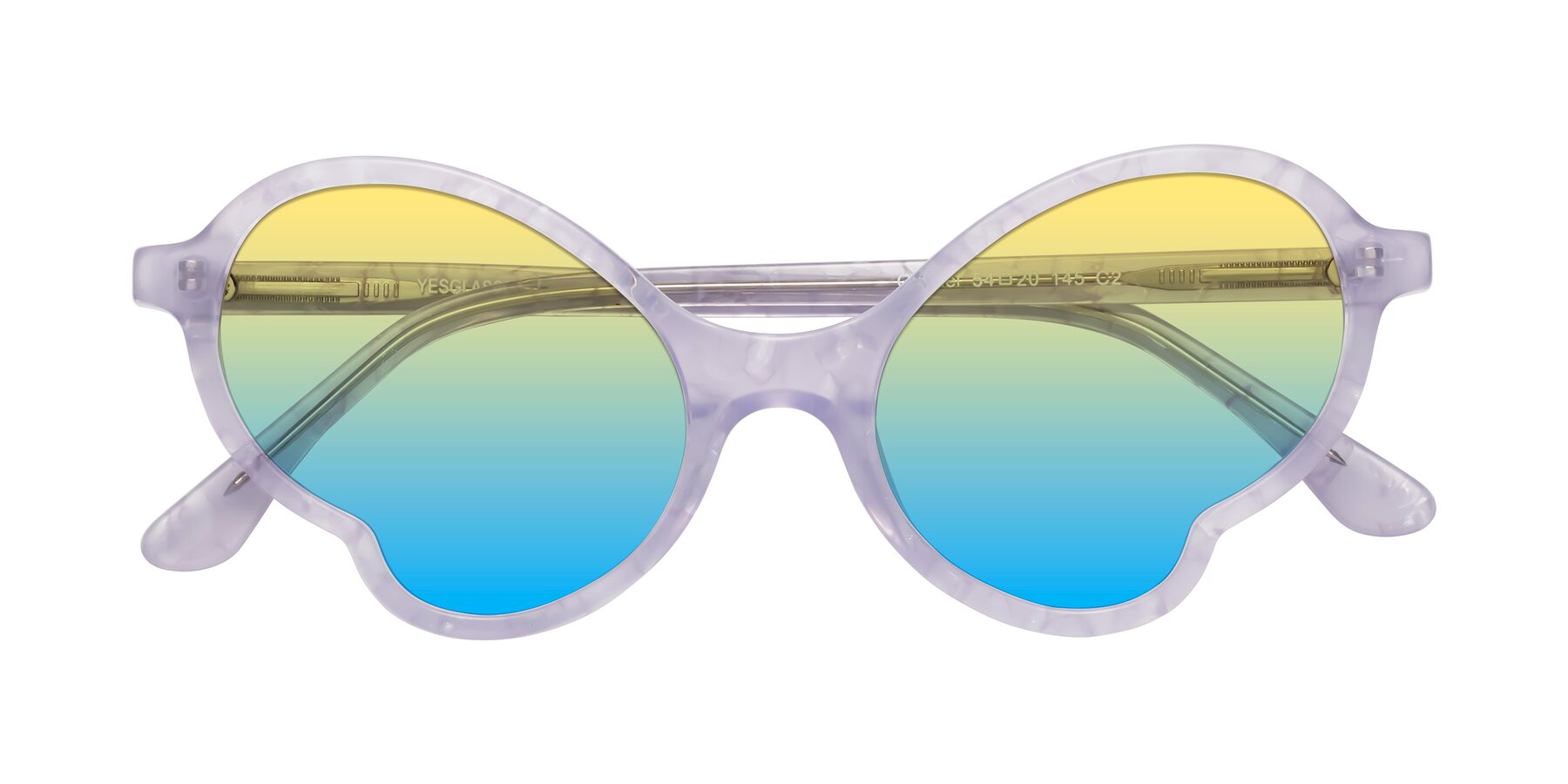 Folded Front of Gabriel in Light Lavender Floral with Yellow / Blue Gradient Lenses