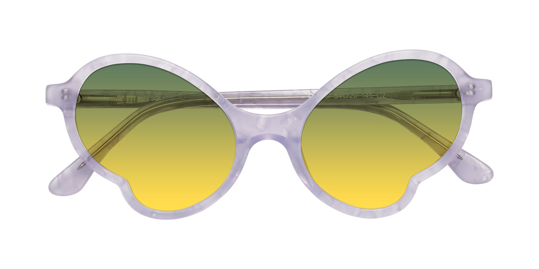 Folded Front of Gabriel in Light Lavender Floral with Green / Yellow Gradient Lenses