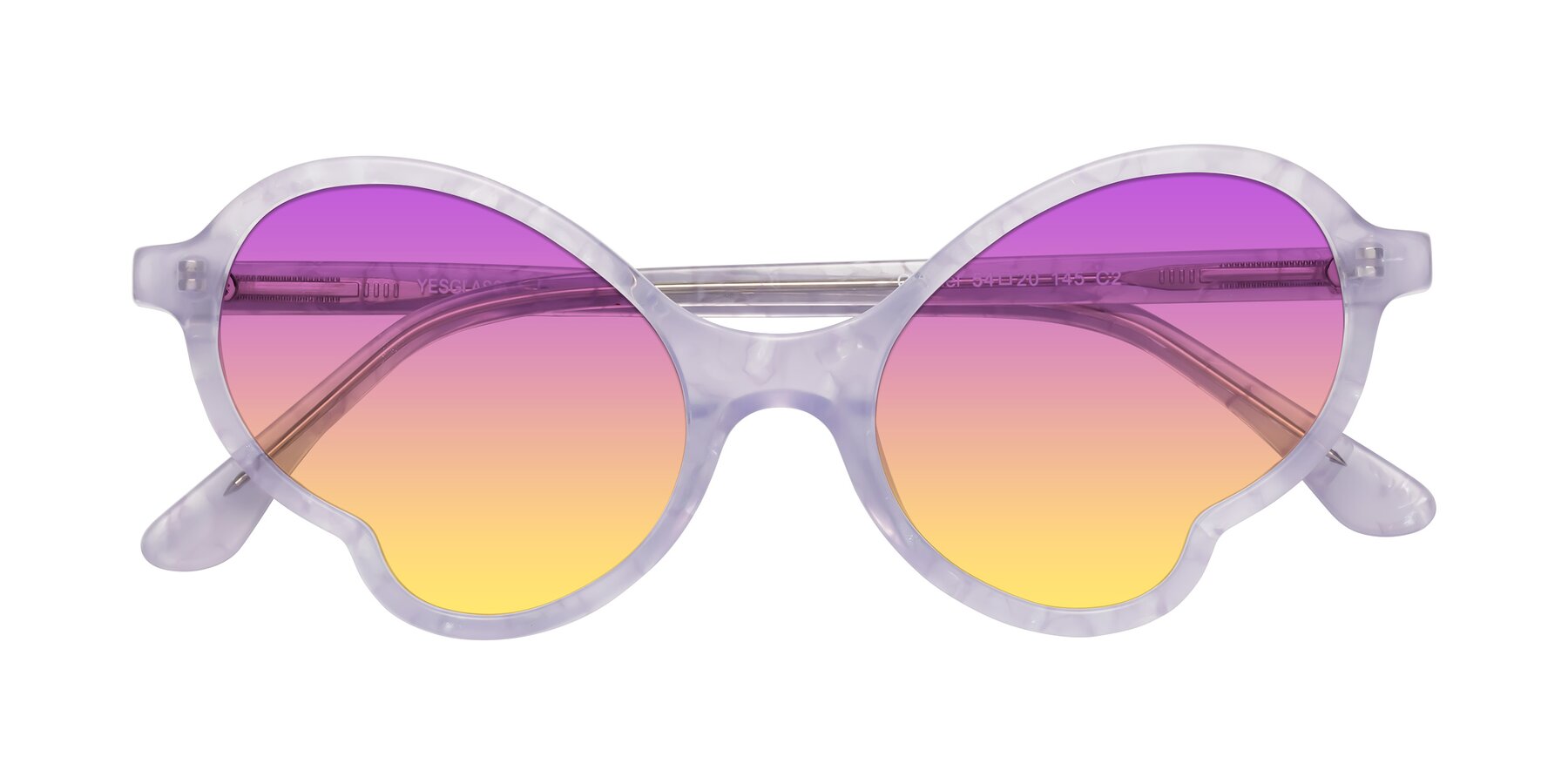 Folded Front of Gabriel in Light Lavender Floral with Purple / Yellow Gradient Lenses