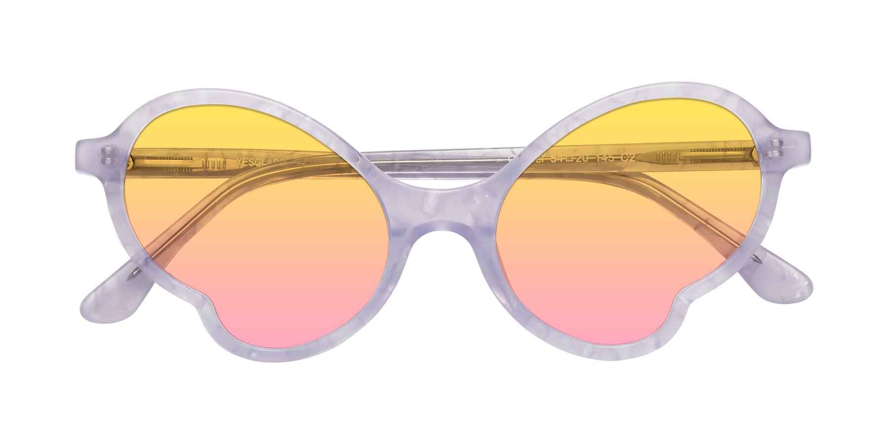 Folded Front of Gabriel in Light Lavender Floral with Yellow / Pink Gradient Lenses